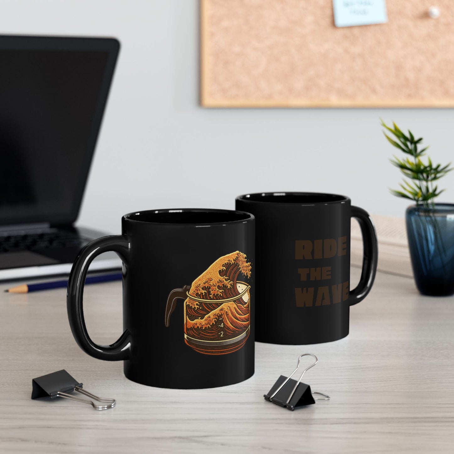 The Great Wave of Coffee Black Mug - Ride the Wave in 11oz and 15oz Sizes