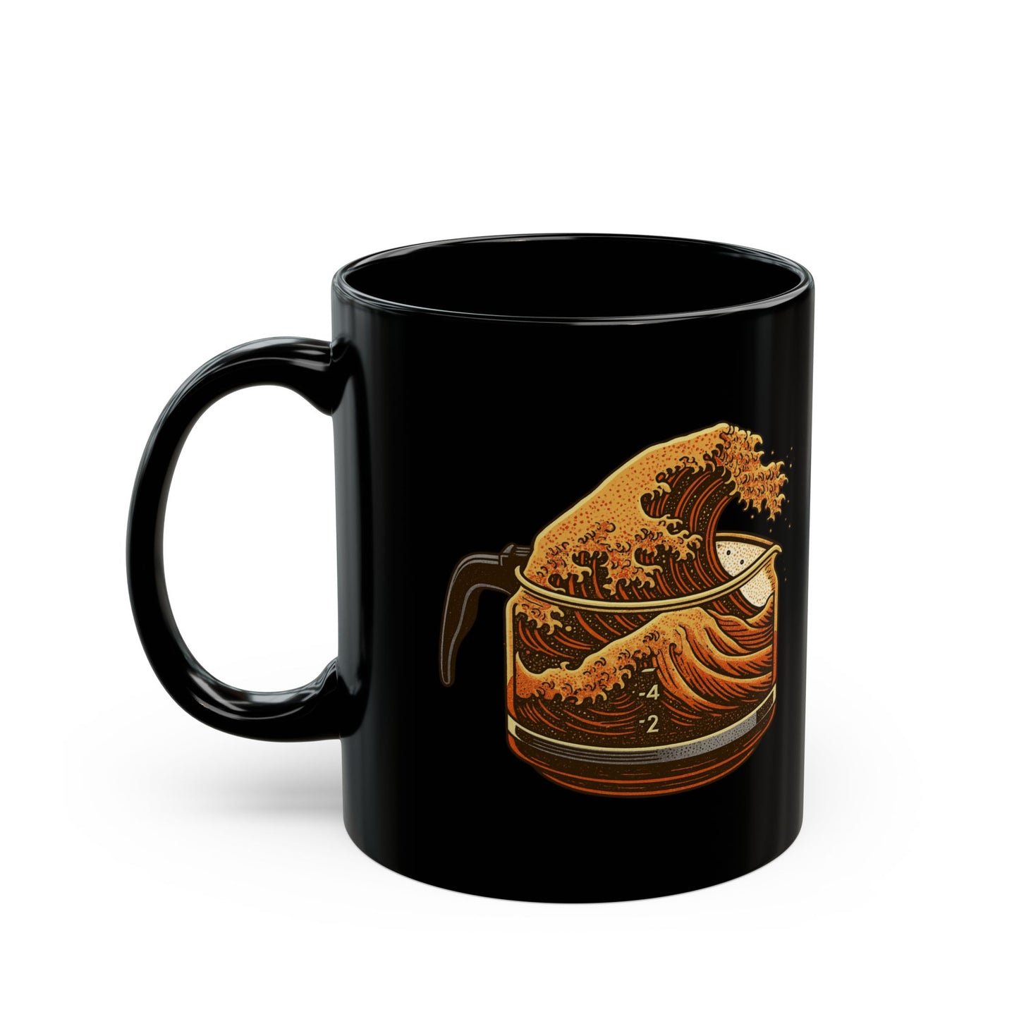 The Great Wave of Coffee Black Mug - Ride the Wave in 11oz and 15oz Sizes