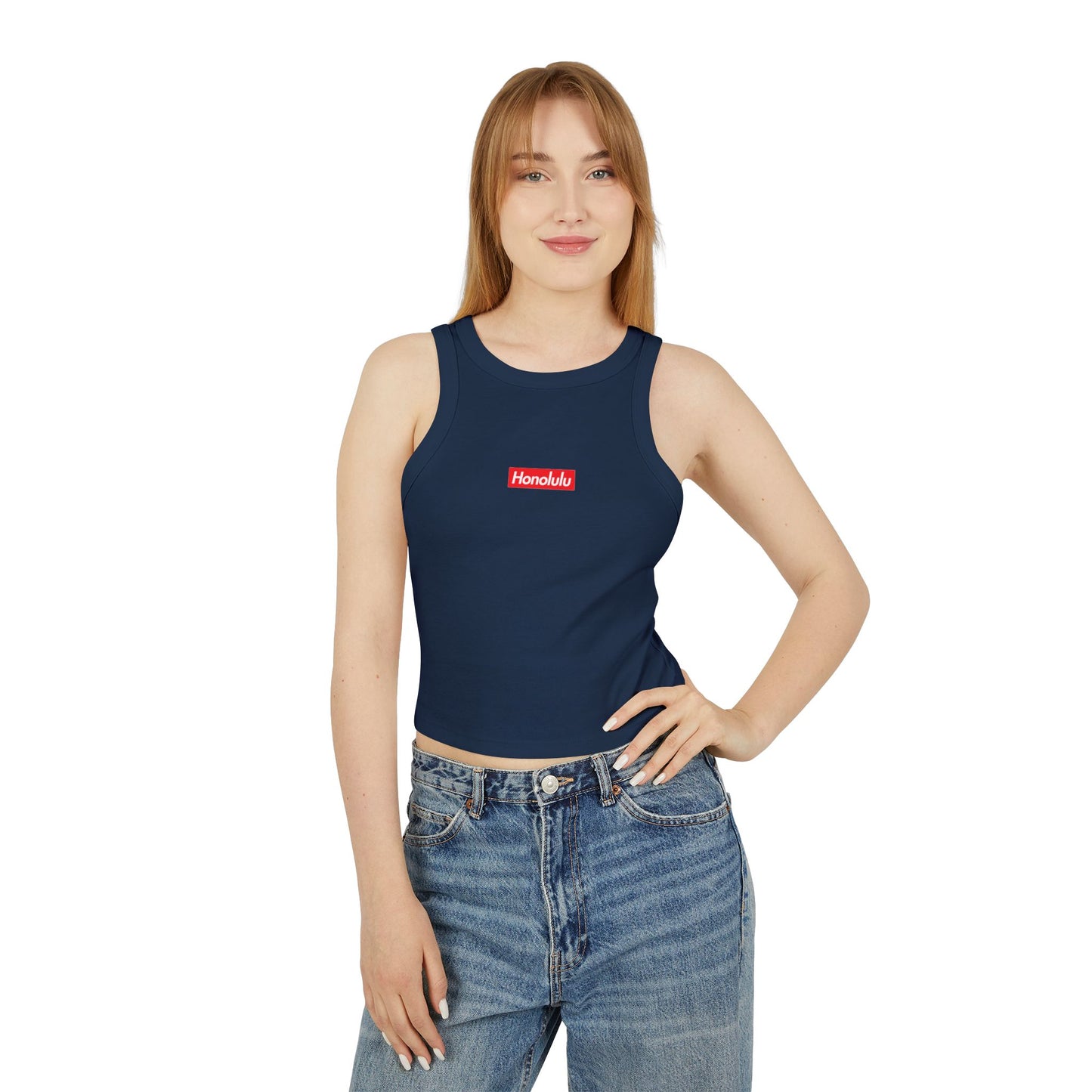 Honolulu Logo Premium Micro Rib Racer Tank Top