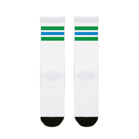 Konbini Fam Crew Sock | Green and Blue Striped Japanese-Inspired Socks