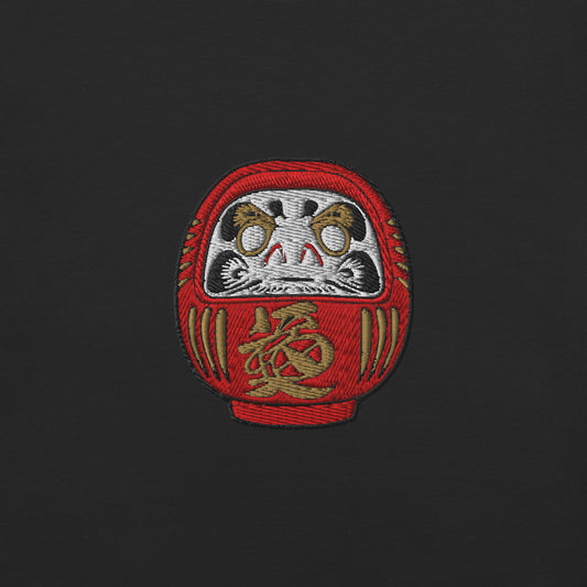 Embroidered Daruma Doll T-Shirt: Japanese Symbolism, Heavyweight Cotton Tee-T-Shirt-Bits of Aloha