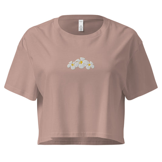 Hawaii Plumeria Embroidered Crop Top-T-Shirt-Bits of Aloha