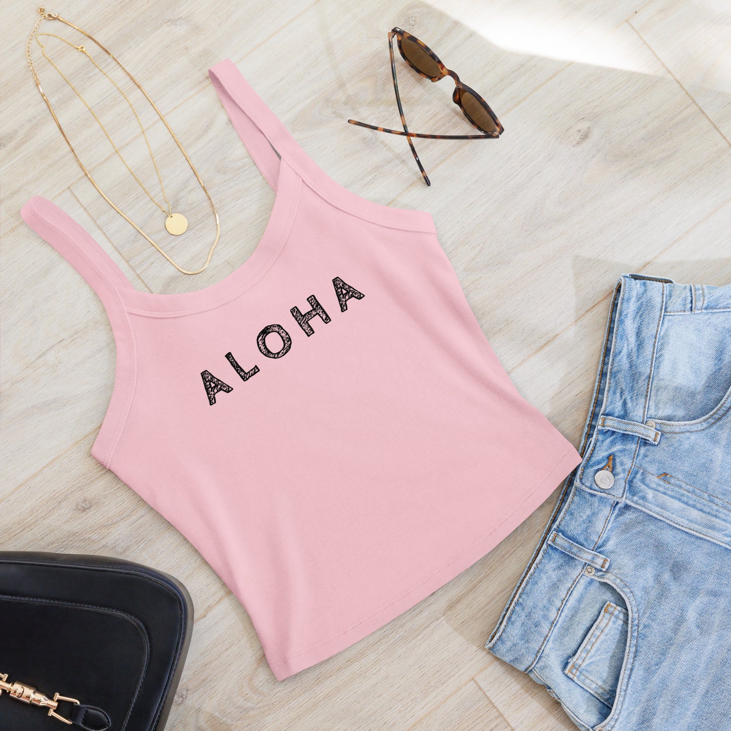 Aloha Scribble Printed Rib Tank Top-Tank Top-Bits of Aloha