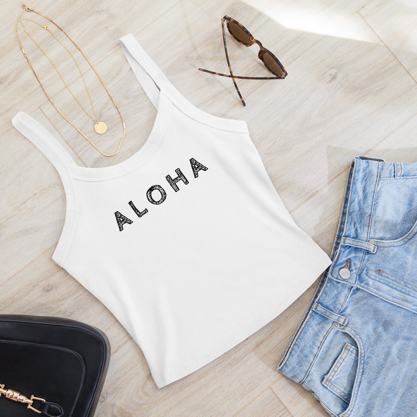 Aloha Scribble Printed Rib Tank Top-Tank Top-Bits of Aloha