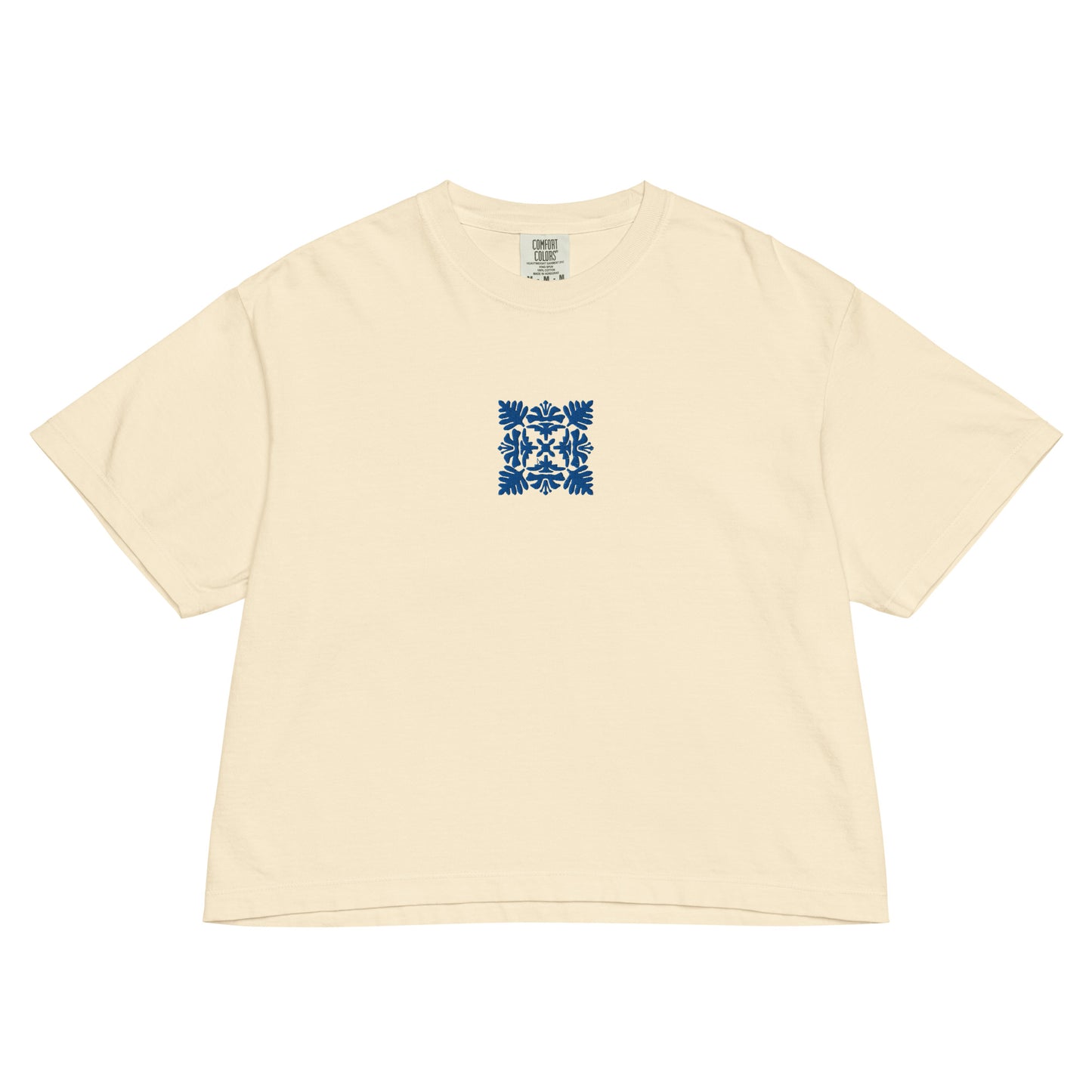 Embroidered Hawaiian Royal Blue Quilt Boxy Tee – Premium Cotton by Bits of Aloha-T-Shirt-Bits of Aloha