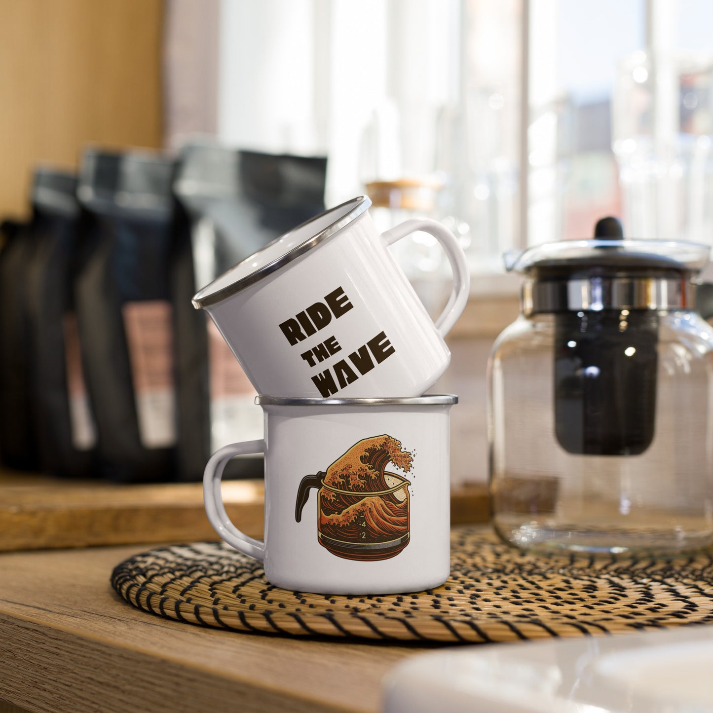 The Great Wave of Coffee Enamel Mug - Ride the Wave-Mug-Bits of Aloha