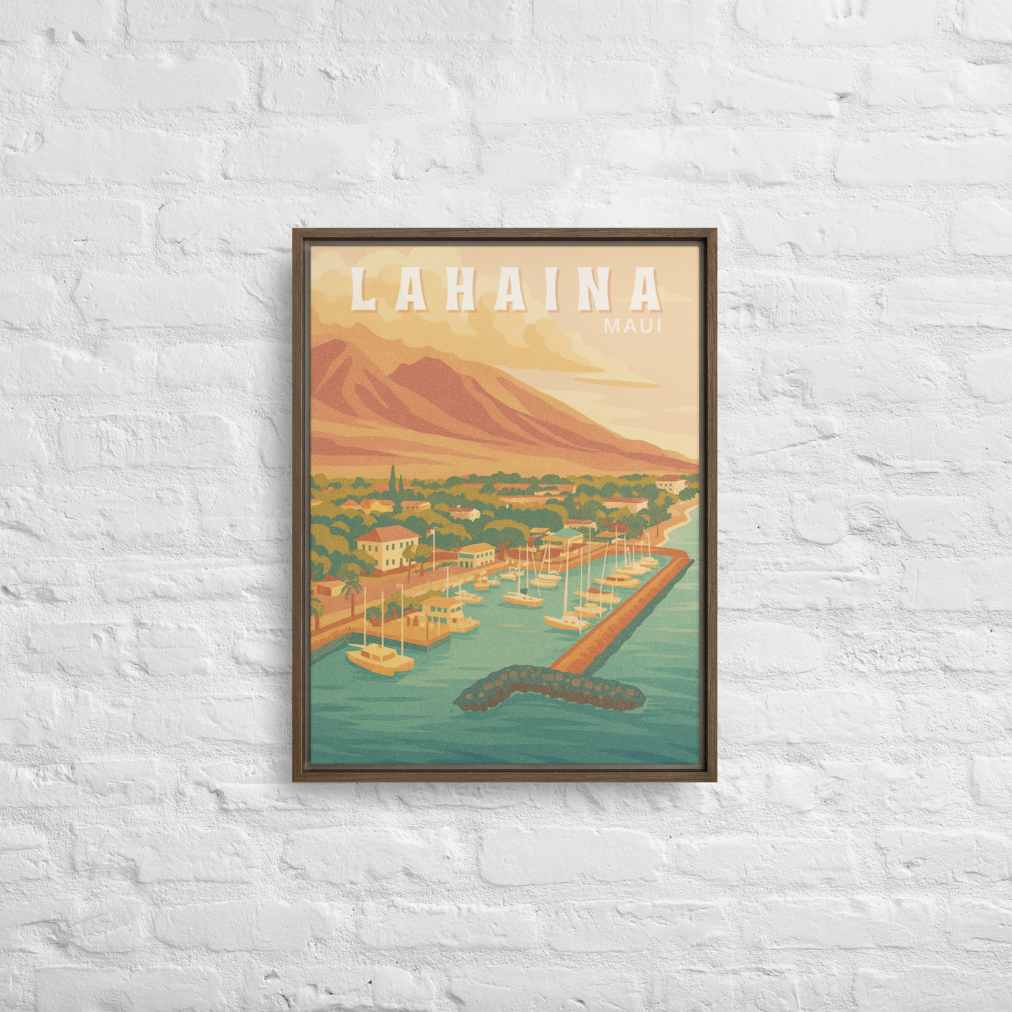 Lahaina Maui Retro Art Framed Canvas