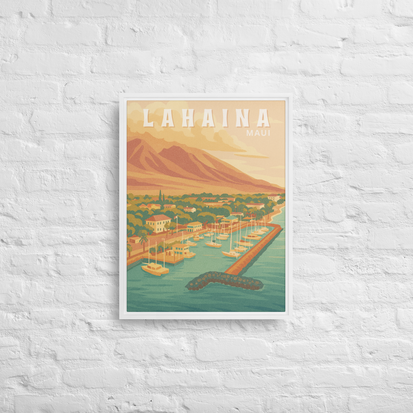 Lahaina Maui Retro Art Framed Canvas