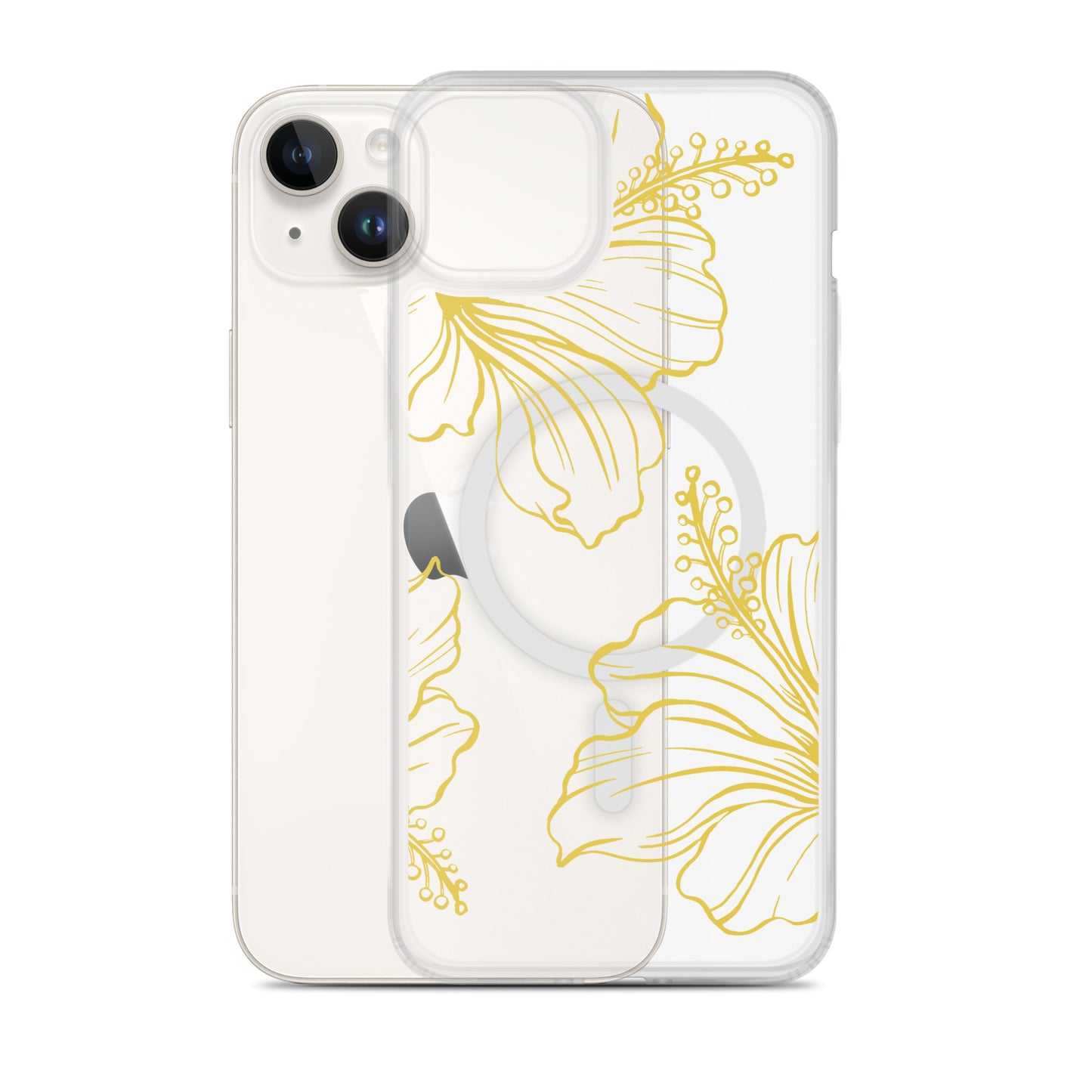 Gold Hibiscus MagSafe® clear case for iPhone 14-16 models