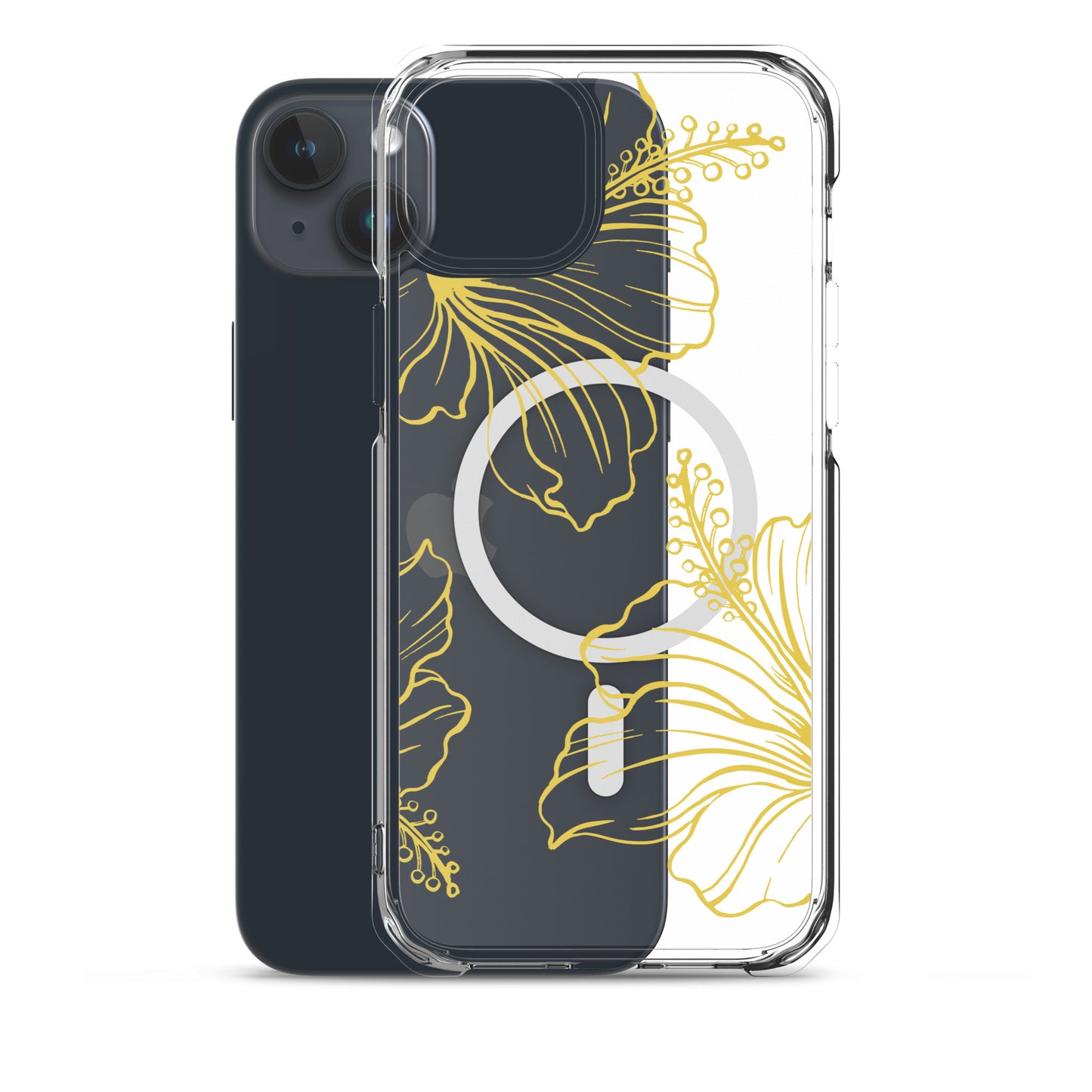 Gold Hibiscus MagSafe® clear case for iPhone 14-16 models