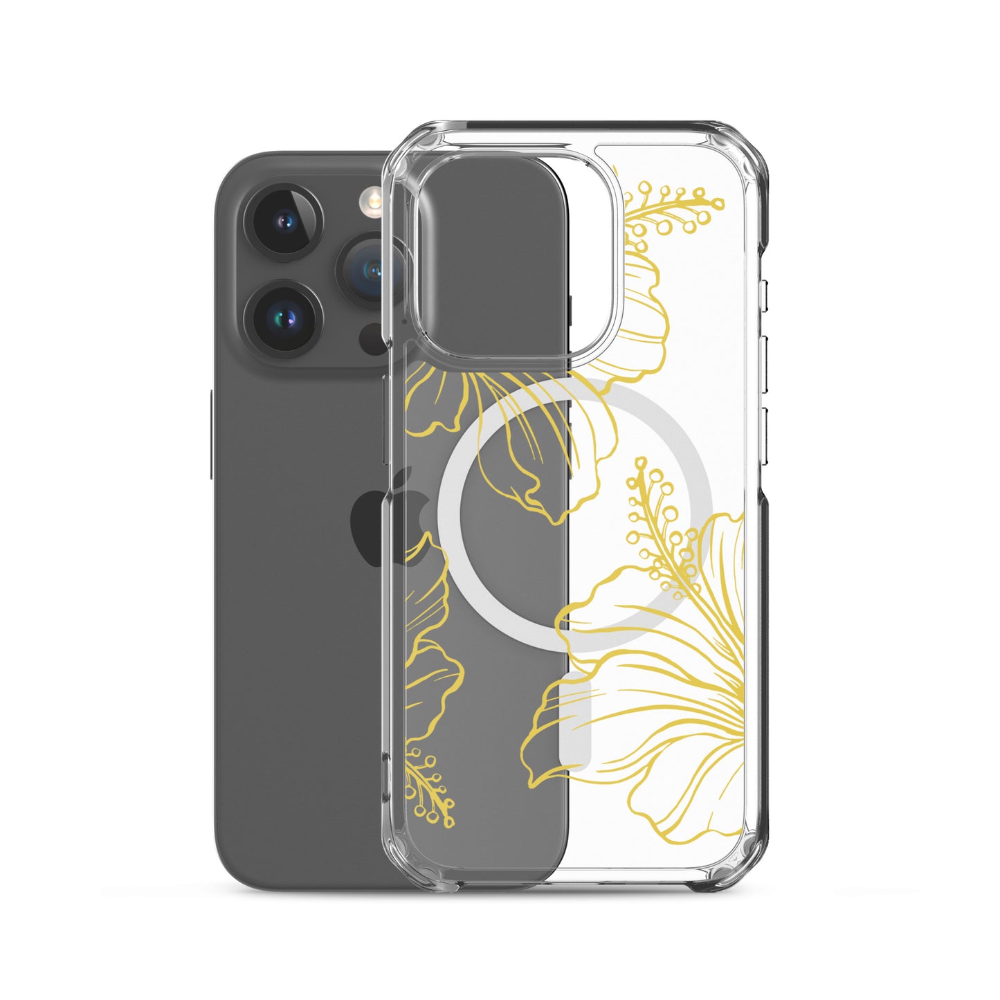 Gold Hibiscus MagSafe® clear case for iPhone 14-16 models