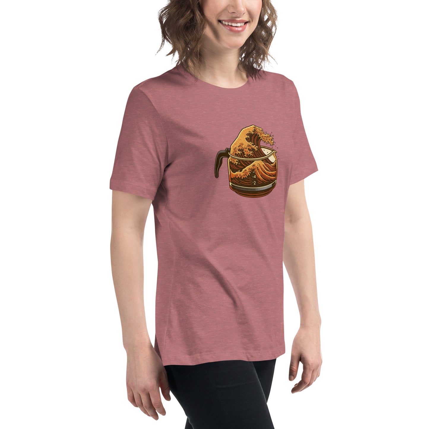 Great Wave Coffee Women's Relaxed T-Shirt – Japanese Graphic Tee for Coffee Lovers-T-Shirt-Bits of Aloha