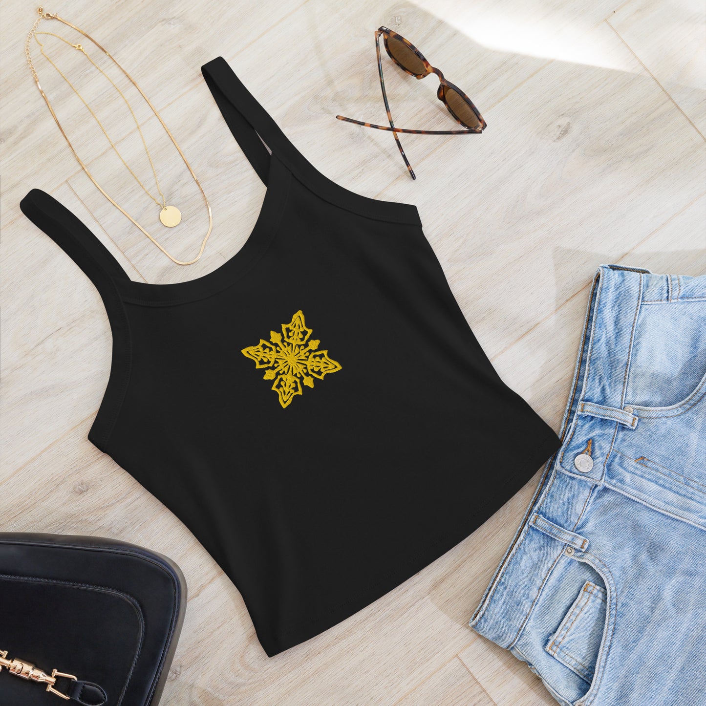 Hawaiian Quilt Embroidered Rib Tank Top-Tank Top-Bits of Aloha
