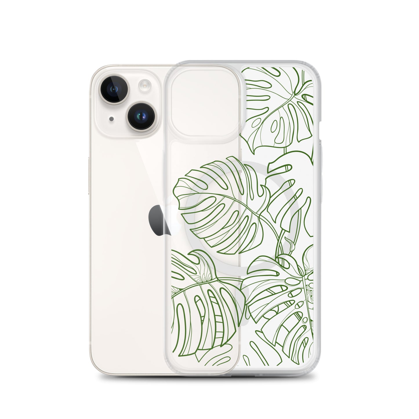 Green Monstera MagSafe® clear case for iPhone 14-16 models-Bits of Aloha