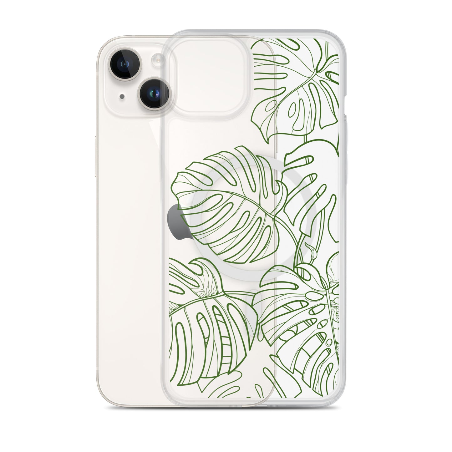 Green Monstera MagSafe® clear case for iPhone 14-16 models-Bits of Aloha