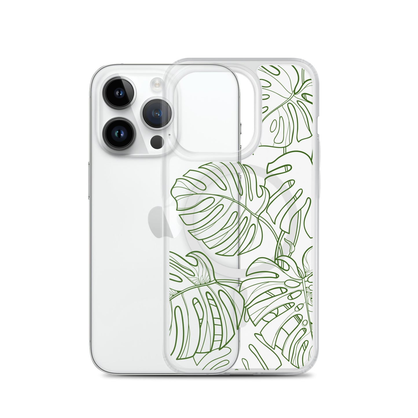 Green Monstera MagSafe® clear case for iPhone 14-16 models-Bits of Aloha
