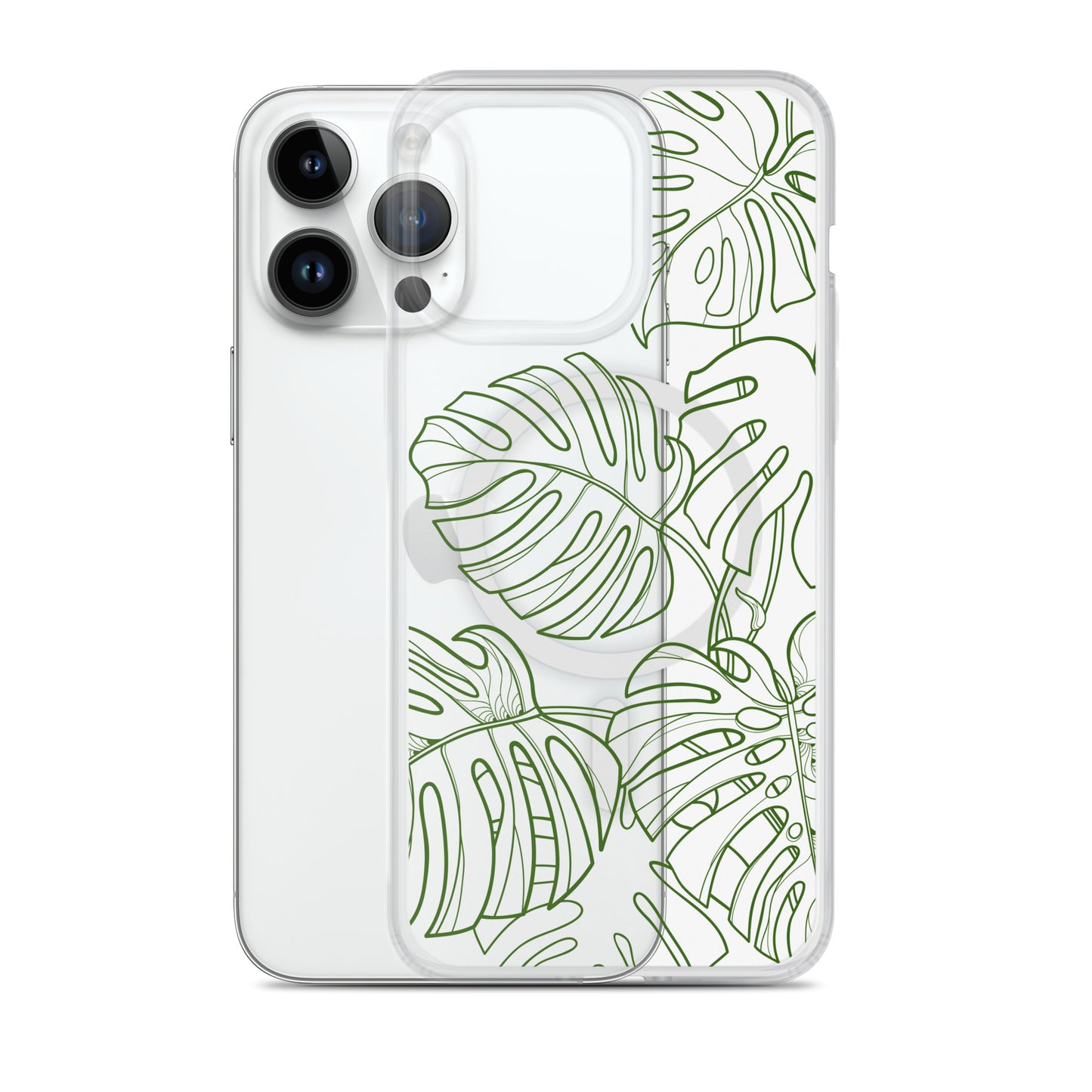 Green Monstera MagSafe® clear case for iPhone 14-16 models-Bits of Aloha
