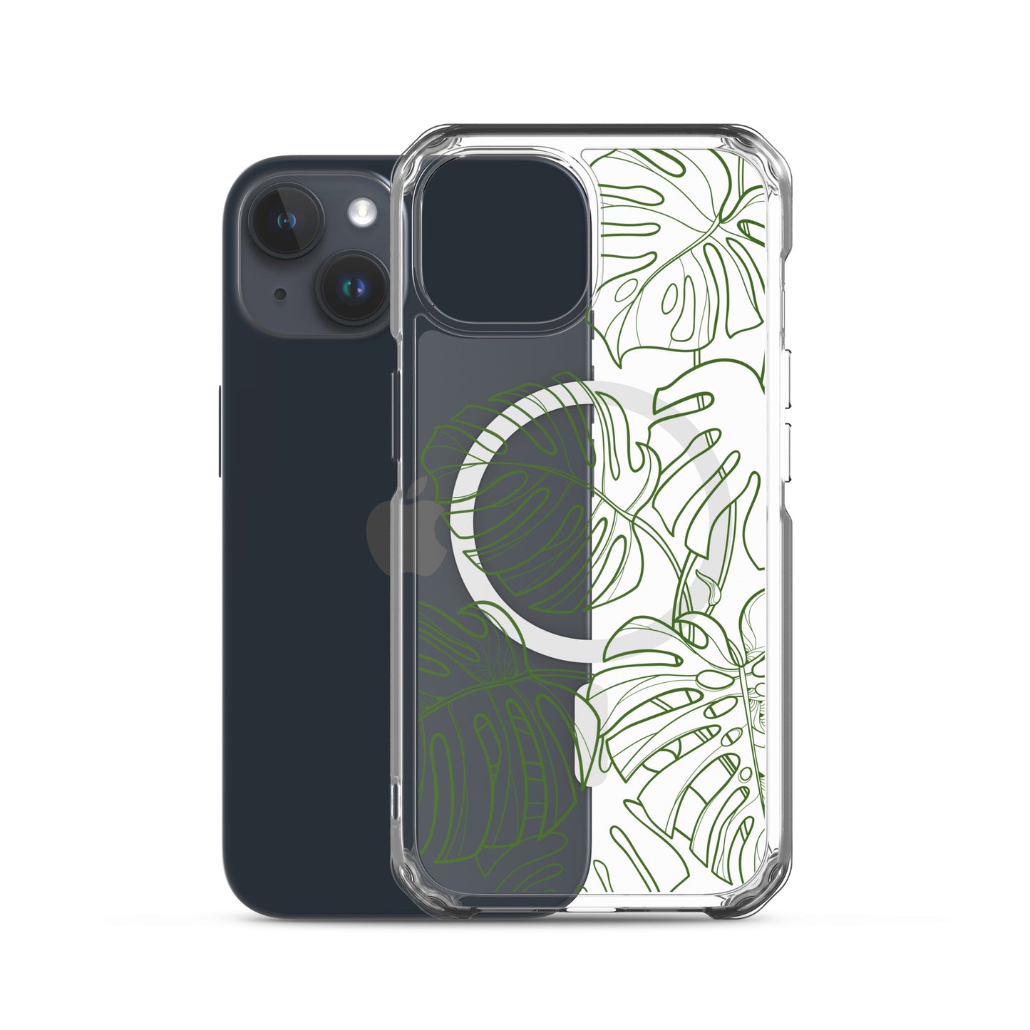 Green Monstera MagSafe® clear case for iPhone 14-16 models-Bits of Aloha