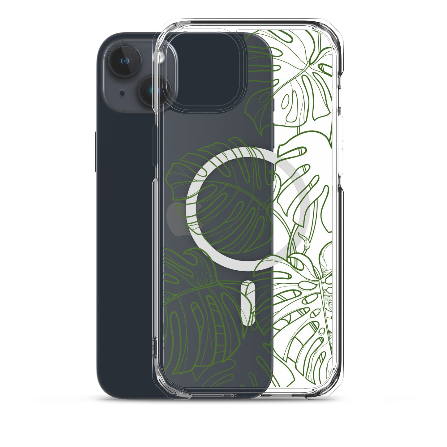 Green Monstera MagSafe® clear case for iPhone 14-16 models-Bits of Aloha