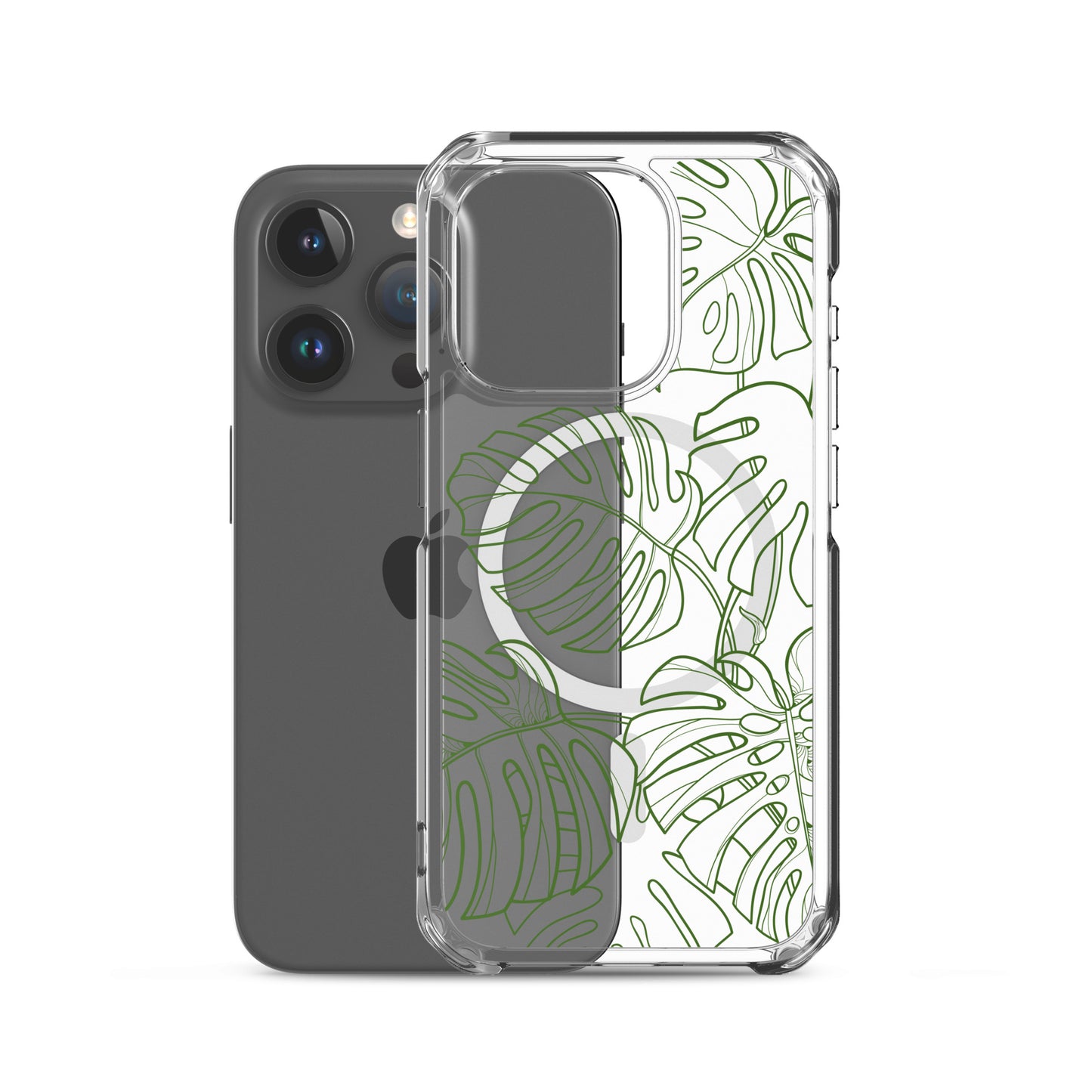 Green Monstera MagSafe® clear case for iPhone 14-16 models-Bits of Aloha