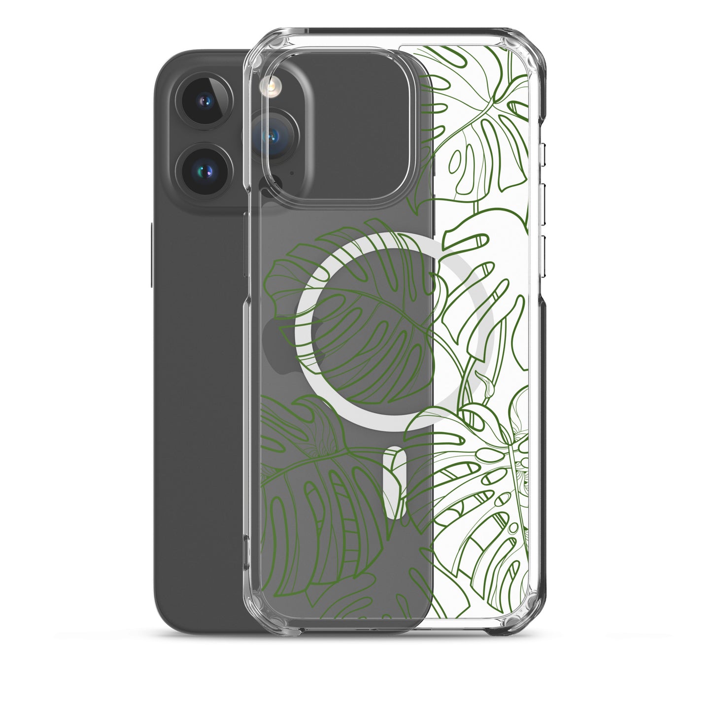 Green Monstera MagSafe® clear case for iPhone 14-16 models-Bits of Aloha