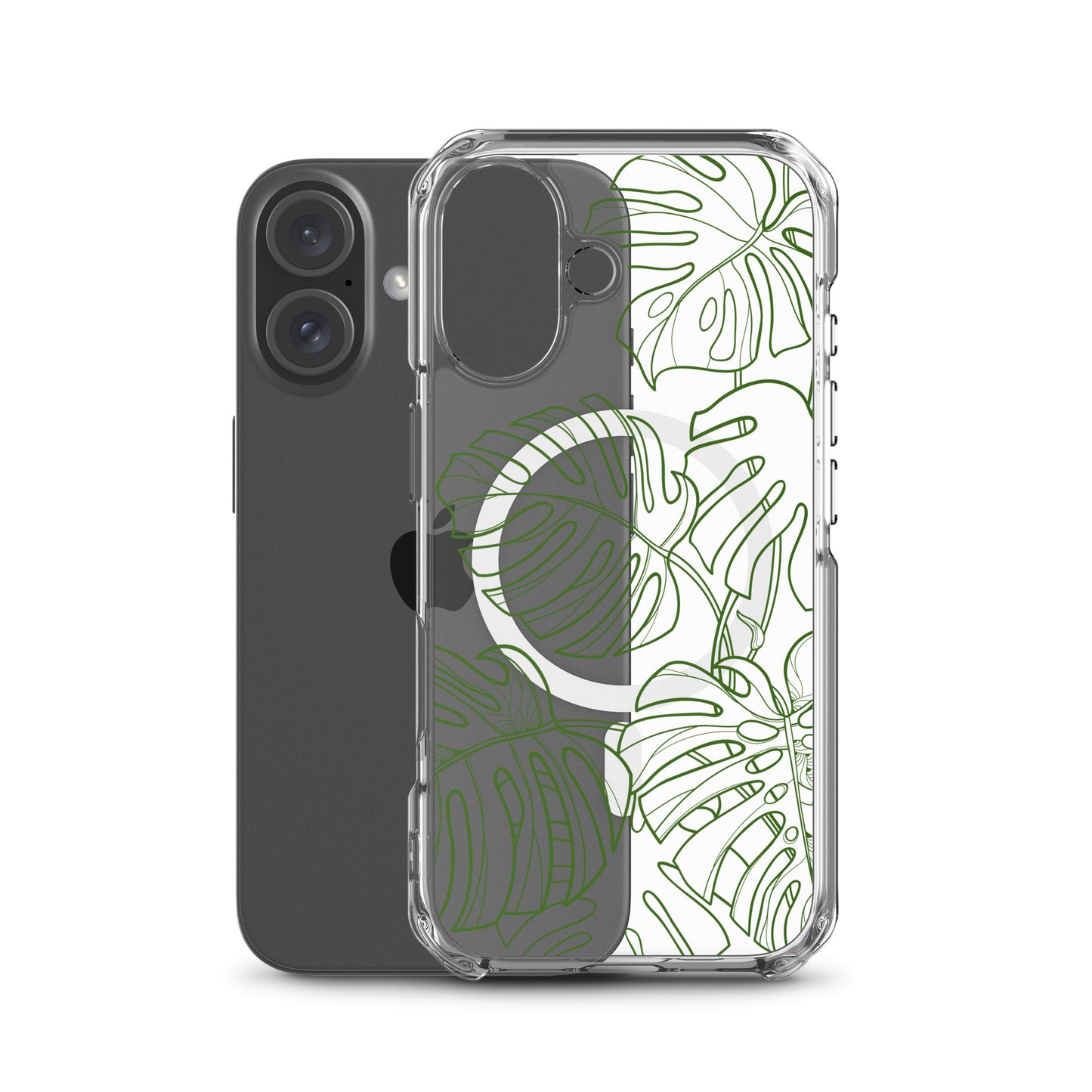 Green Monstera MagSafe® clear case for iPhone 14-16 models-Bits of Aloha
