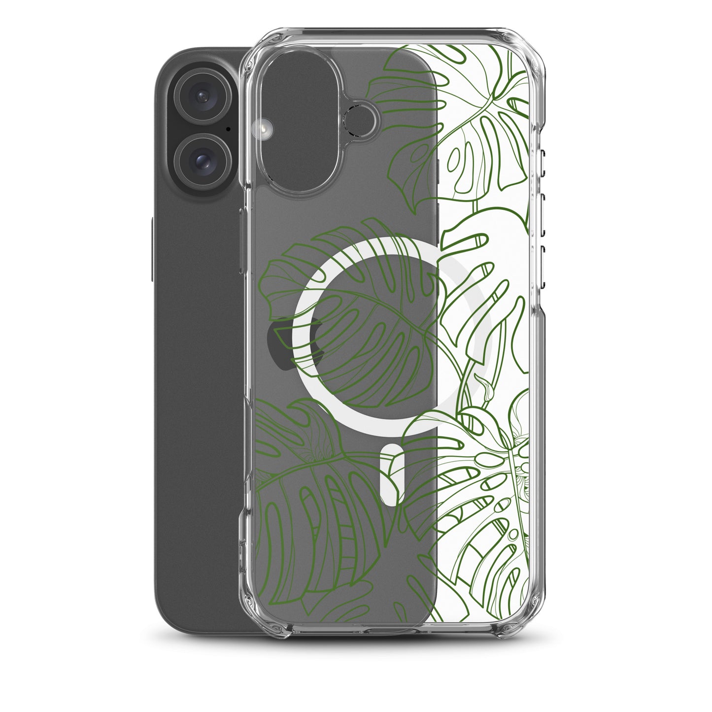 Green Monstera MagSafe® clear case for iPhone 14-16 models-Bits of Aloha