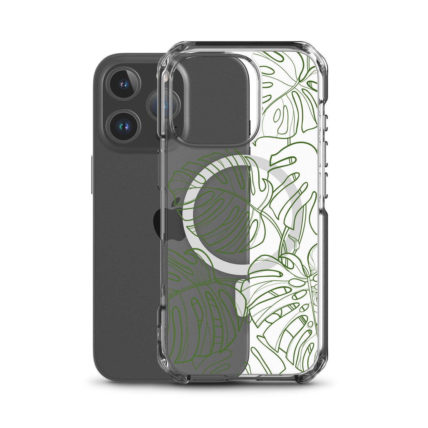 Green Monstera MagSafe® clear case for iPhone 14-16 models-Bits of Aloha