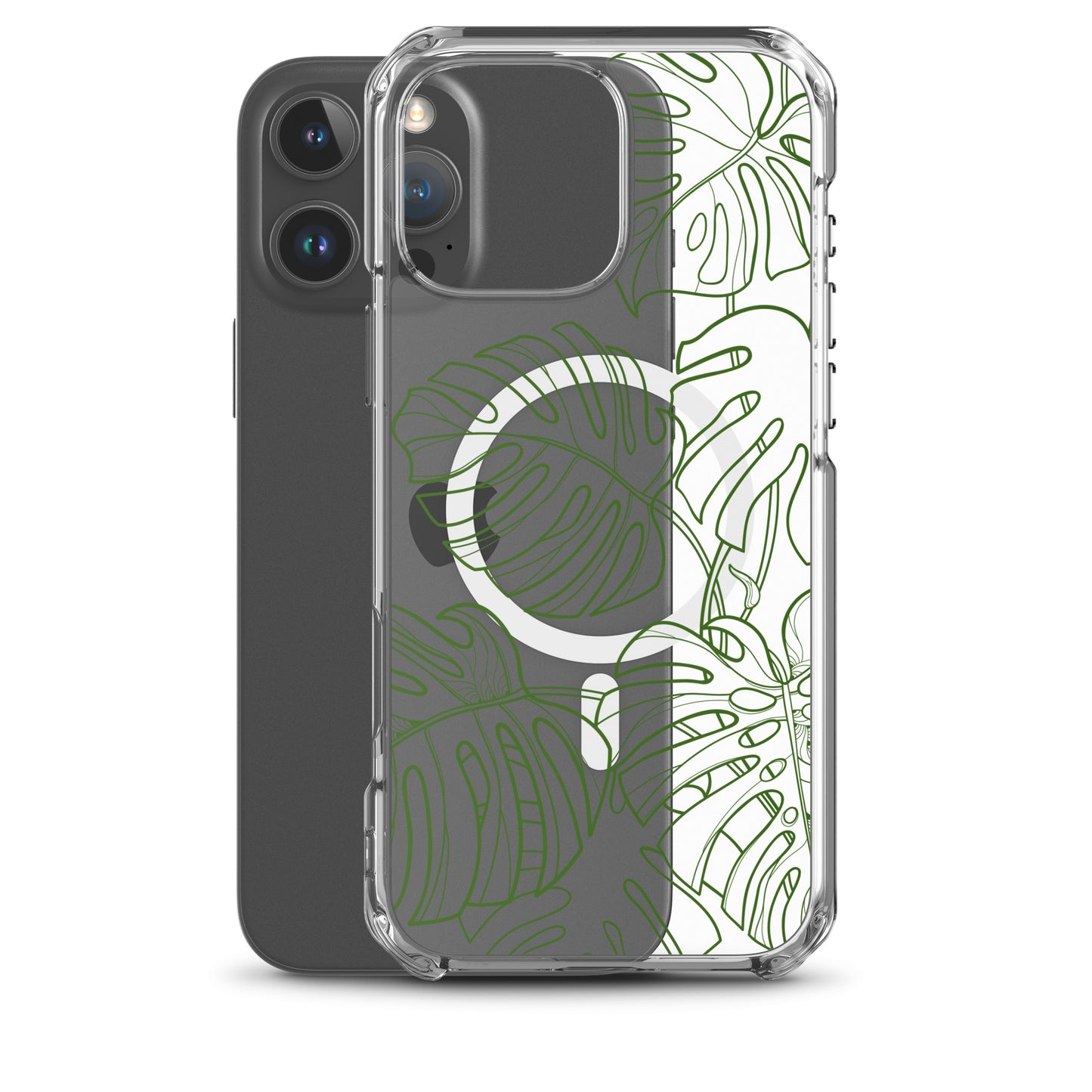 Green Monstera MagSafe® clear case for iPhone 14-16 models-Bits of Aloha