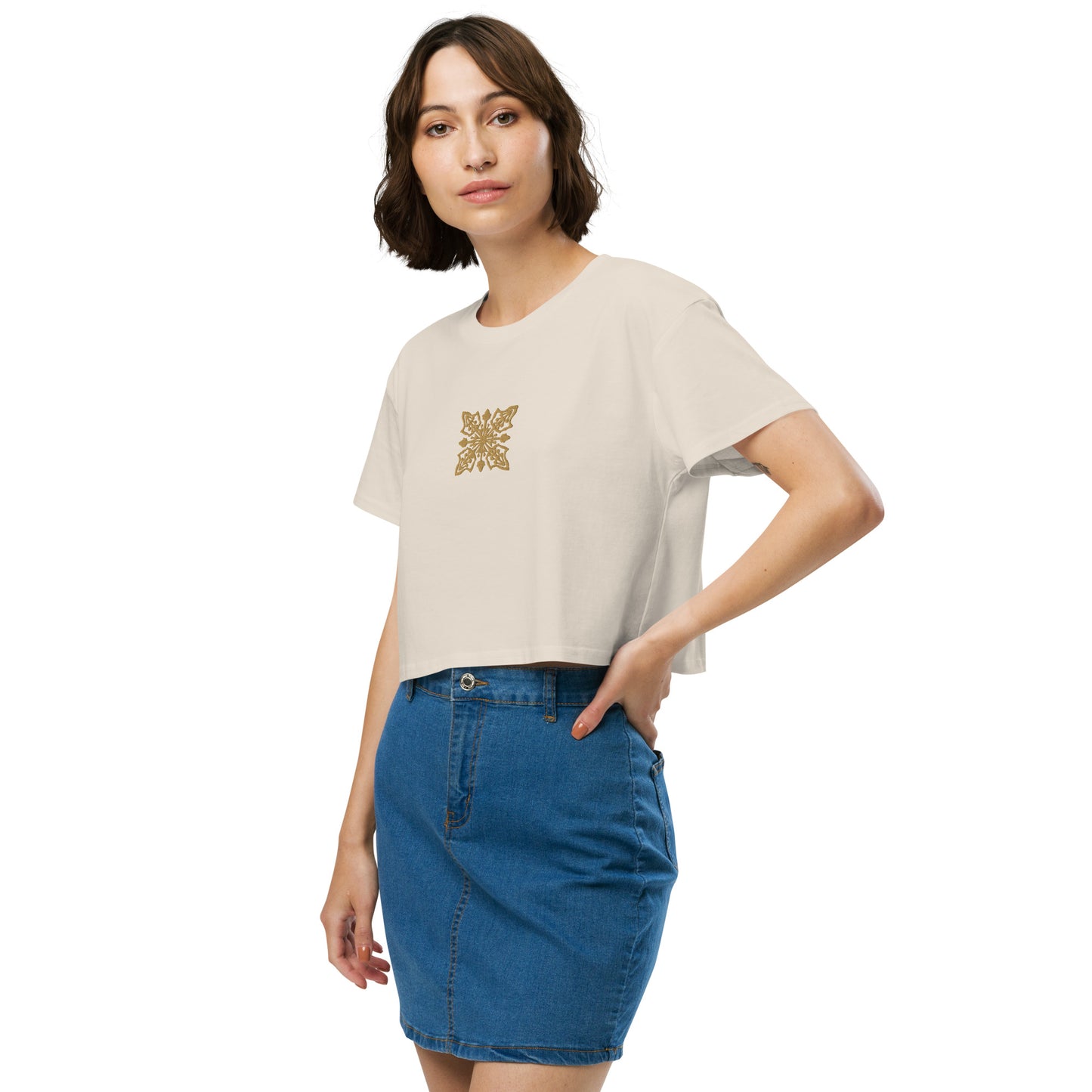 Hawaiian Gold Quilt Embroidered Women’s Crop Top-T-Shirt-Bits of Aloha