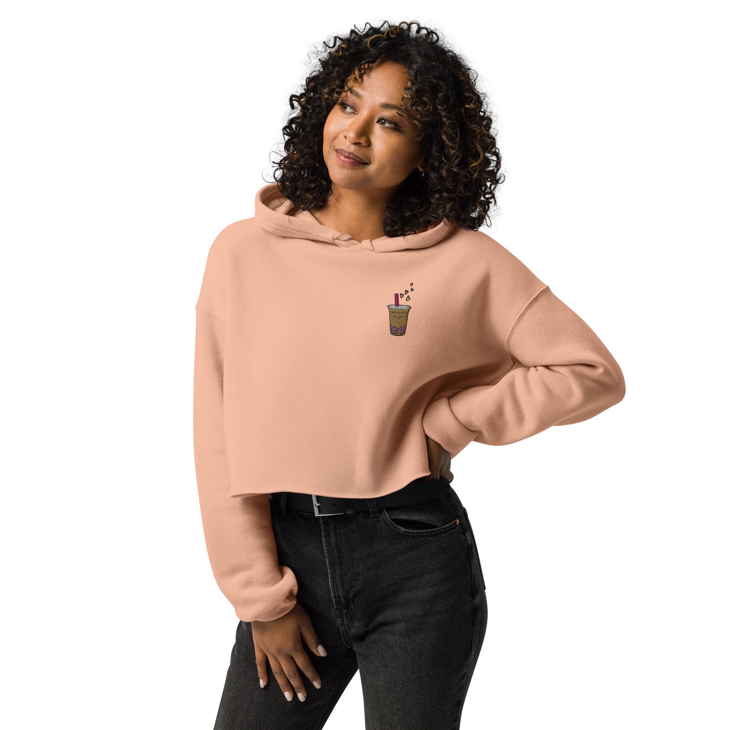 Bubble Tea Lover Embroidered Premium Crop Hoodie-Hoodie-Bits of Aloha
