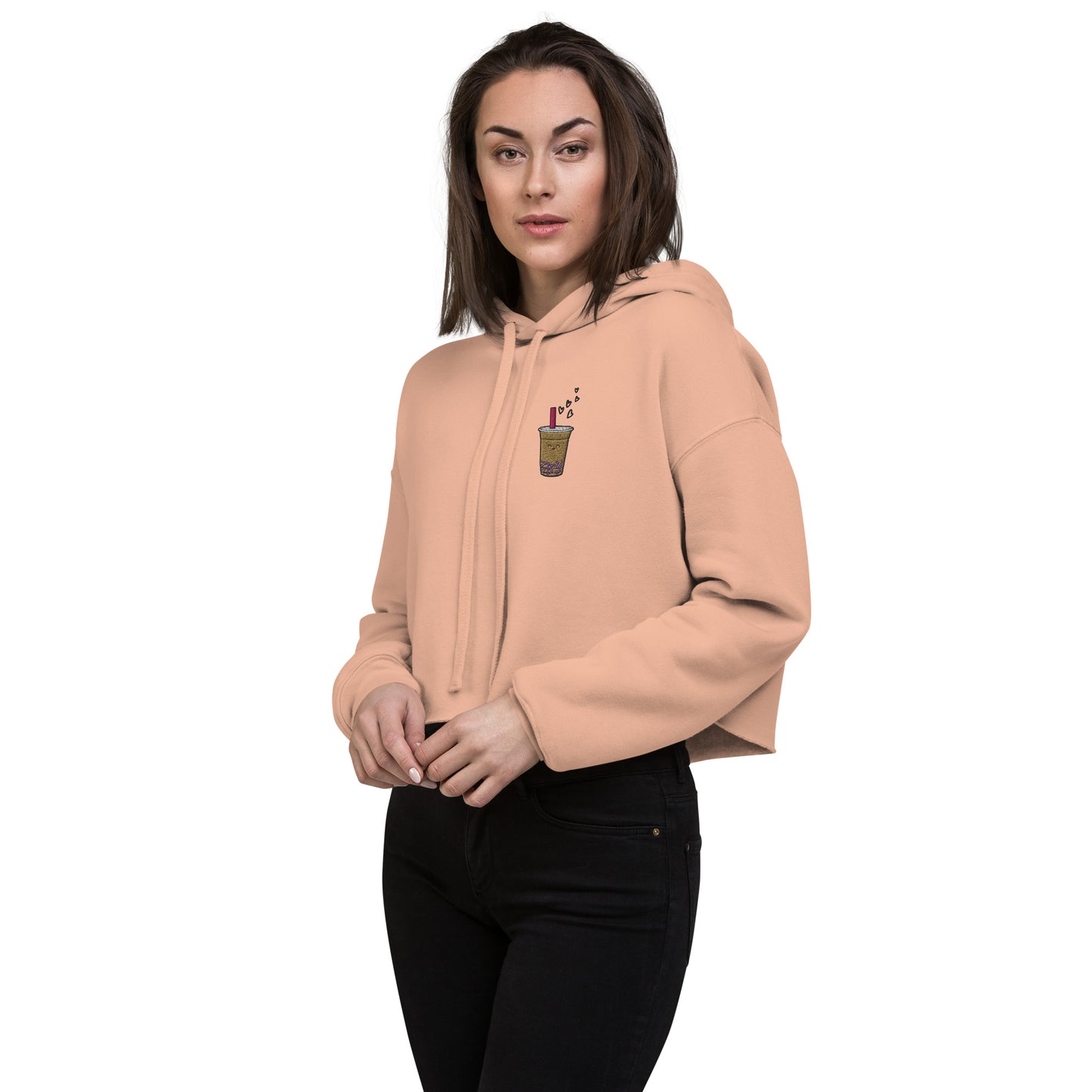 Bubble Tea Lover Embroidered Premium Crop Hoodie-Hoodie-Bits of Aloha