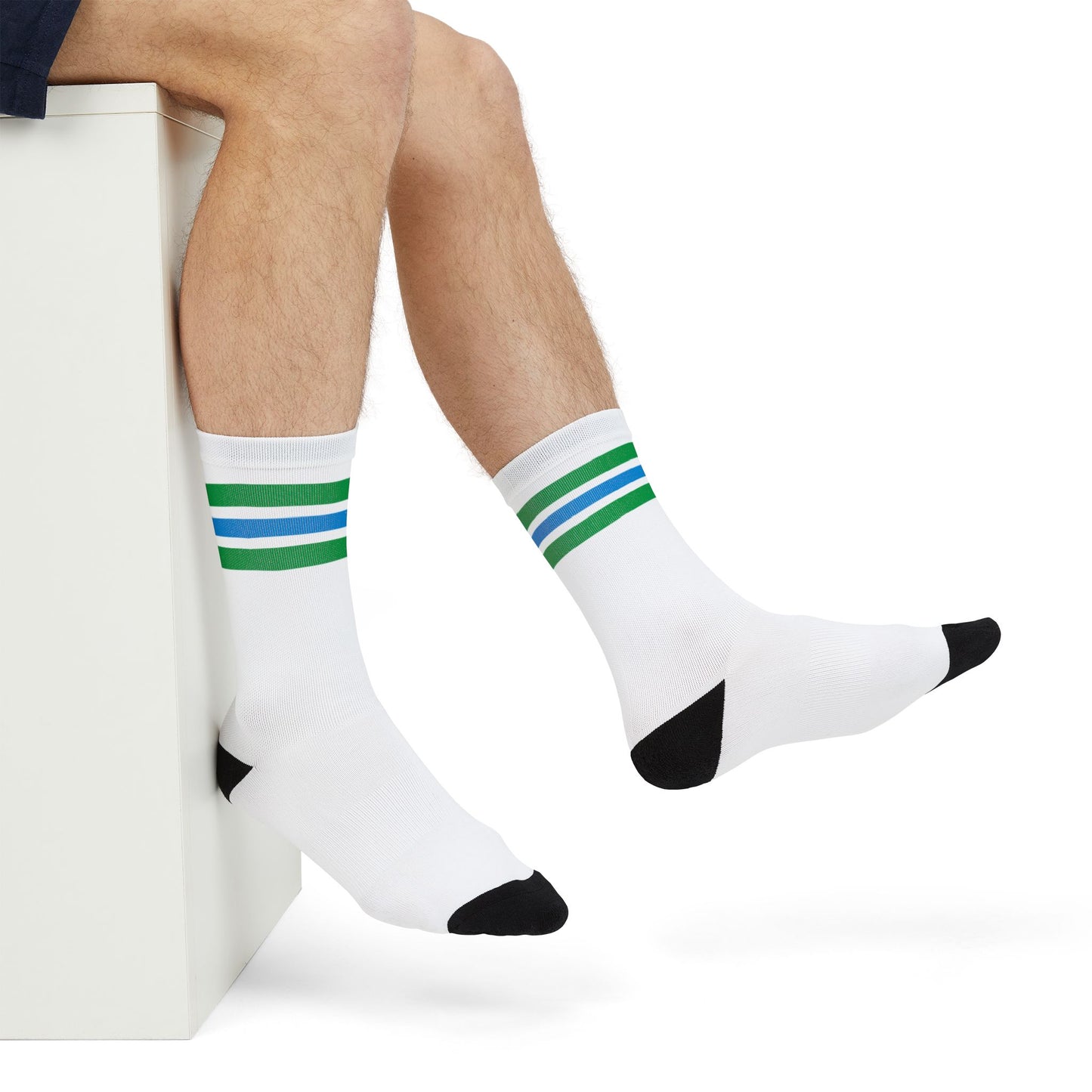 Konbini Fam Crew Sock | Green and Blue Striped Japanese-Inspired Socks
