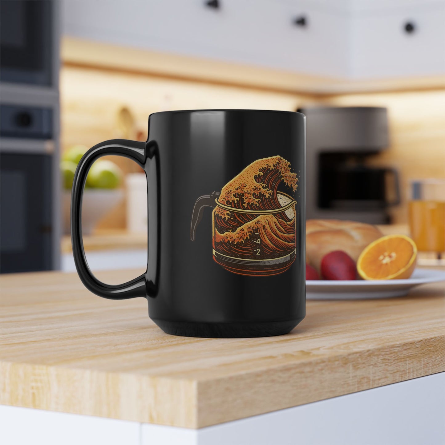 The Great Wave of Coffee Black Mug - Ride the Wave in 11oz and 15oz Sizes