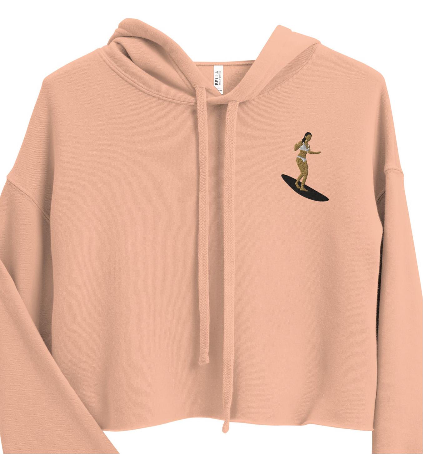 Surfer Girl Embroidered Premium Crop Hoodie-Hoodie-Bits of Aloha