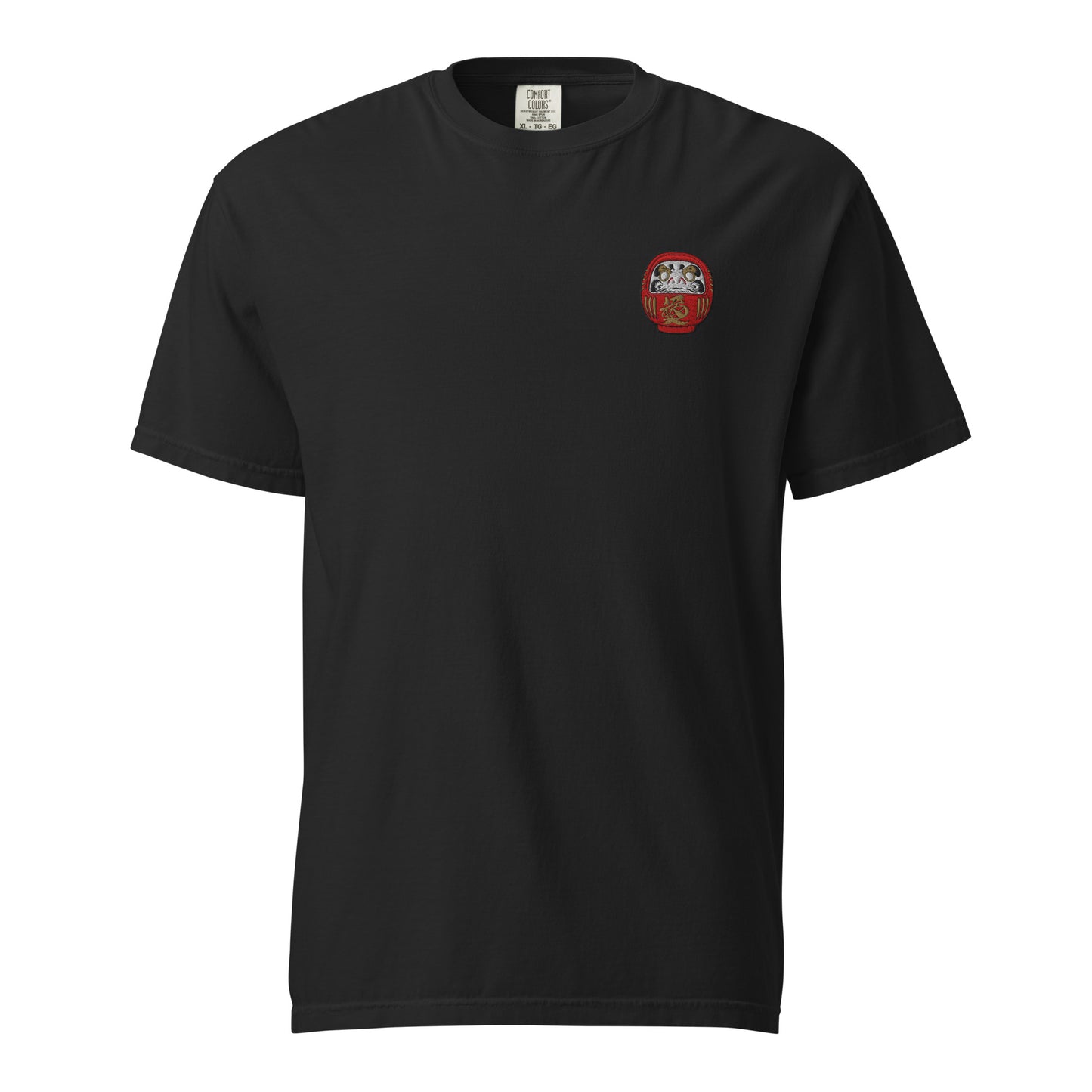 Embroidered Daruma Doll T-Shirt: Japanese Symbolism, Heavyweight Cotton Tee-T-Shirt-Bits of Aloha