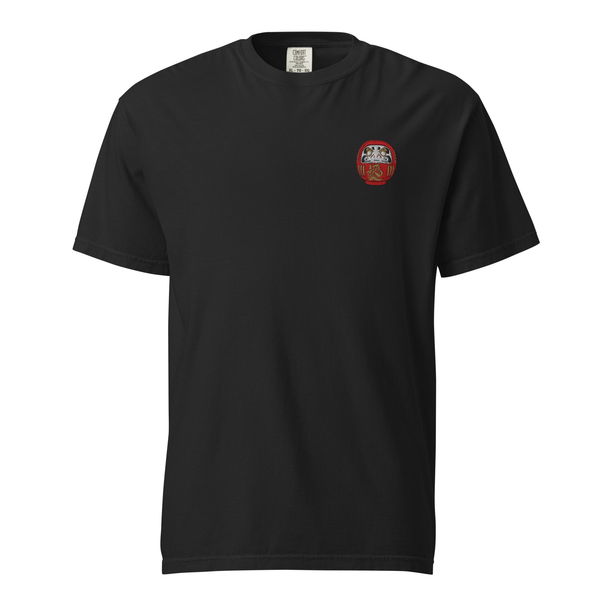 Embroidered Daruma Doll T-Shirt: Japanese Symbolism, Heavyweight Cotton Tee-T-Shirt-Bits of Aloha