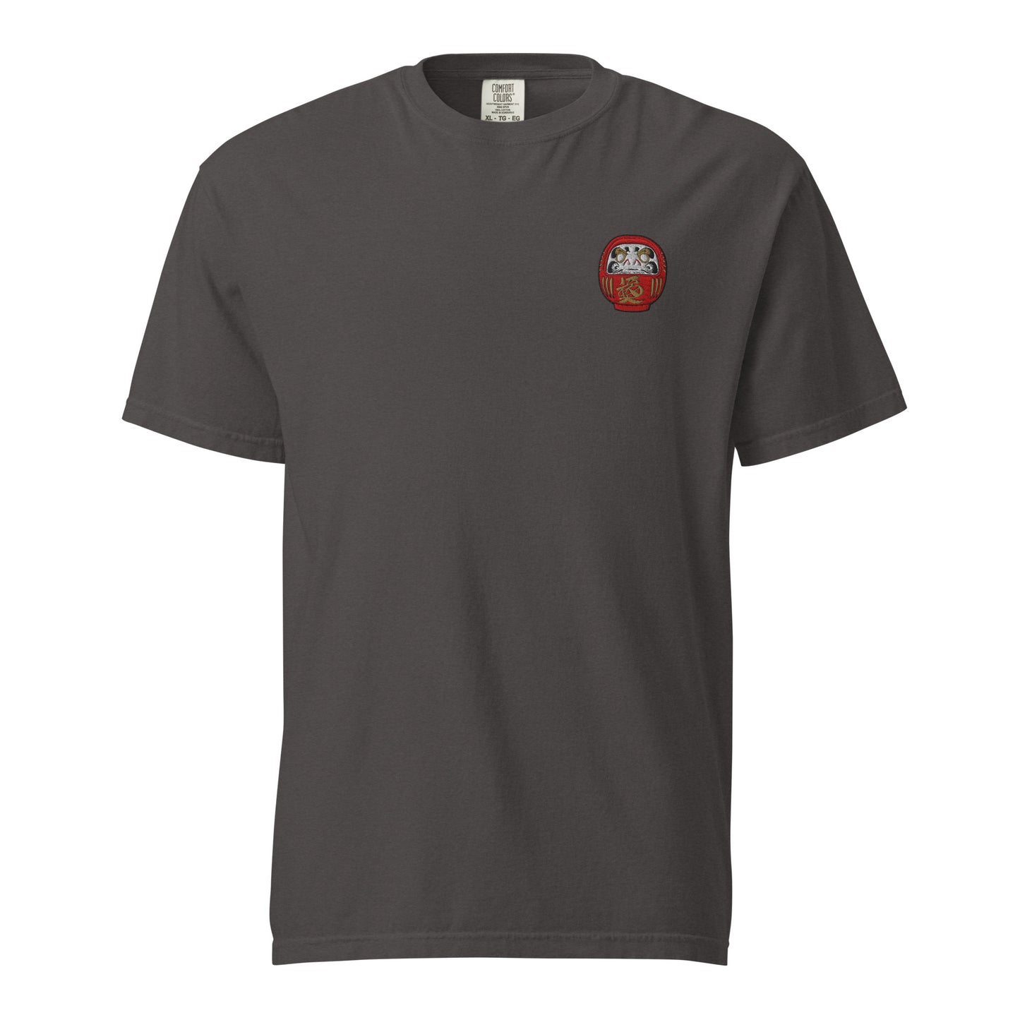 Embroidered Daruma Doll T-Shirt: Japanese Symbolism, Heavyweight Cotton Tee-T-Shirt-Bits of Aloha