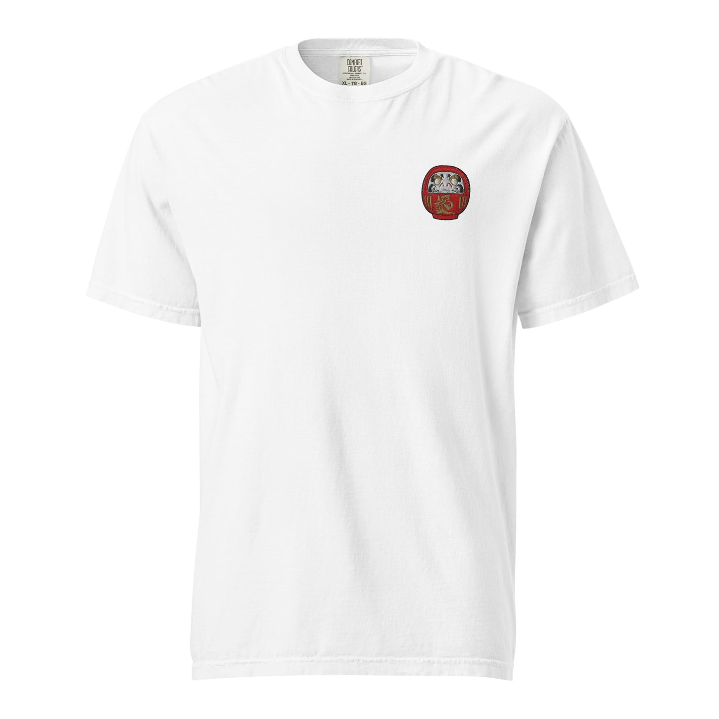 Embroidered Daruma Doll T-Shirt: Japanese Symbolism, Heavyweight Cotton Tee-T-Shirt-Bits of Aloha