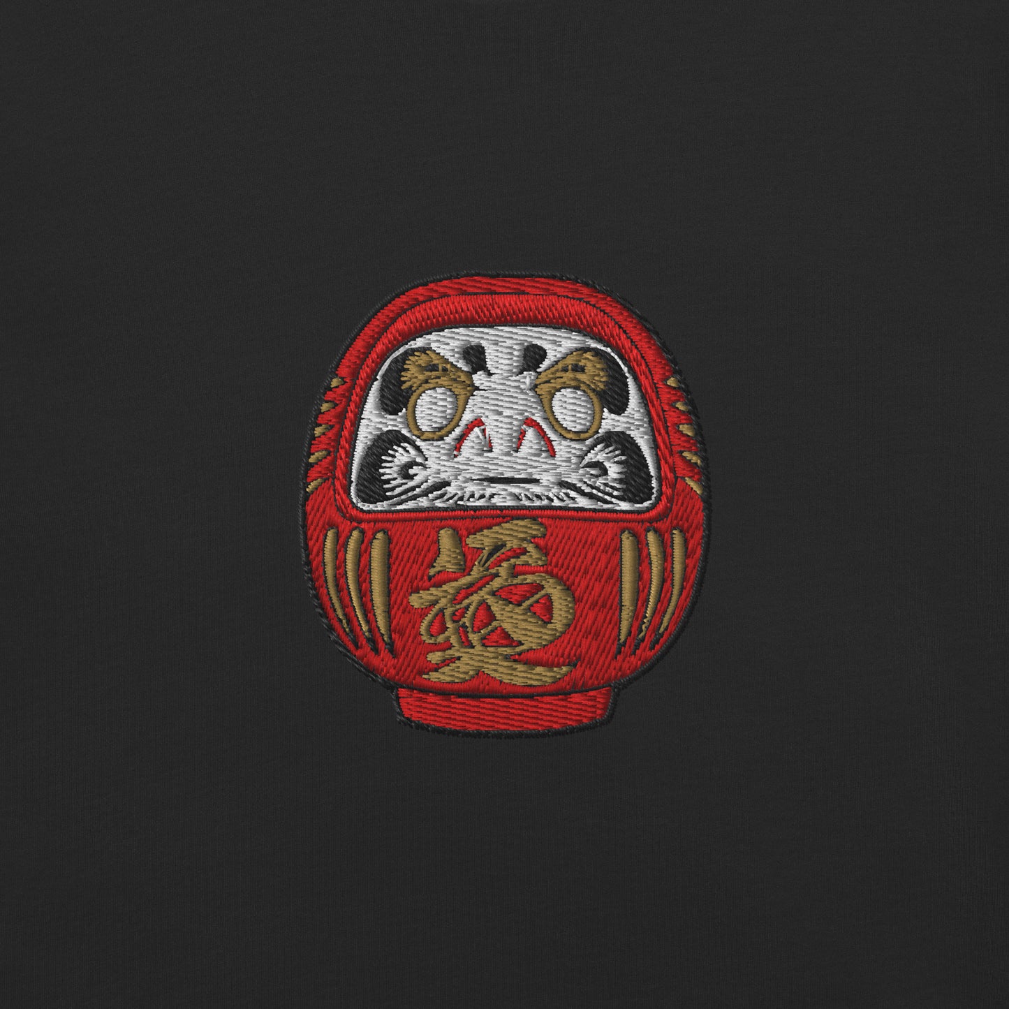 Embroidered Daruma Doll T-Shirt: Japanese Symbolism, Heavyweight Cotton Tee-T-Shirt-Bits of Aloha