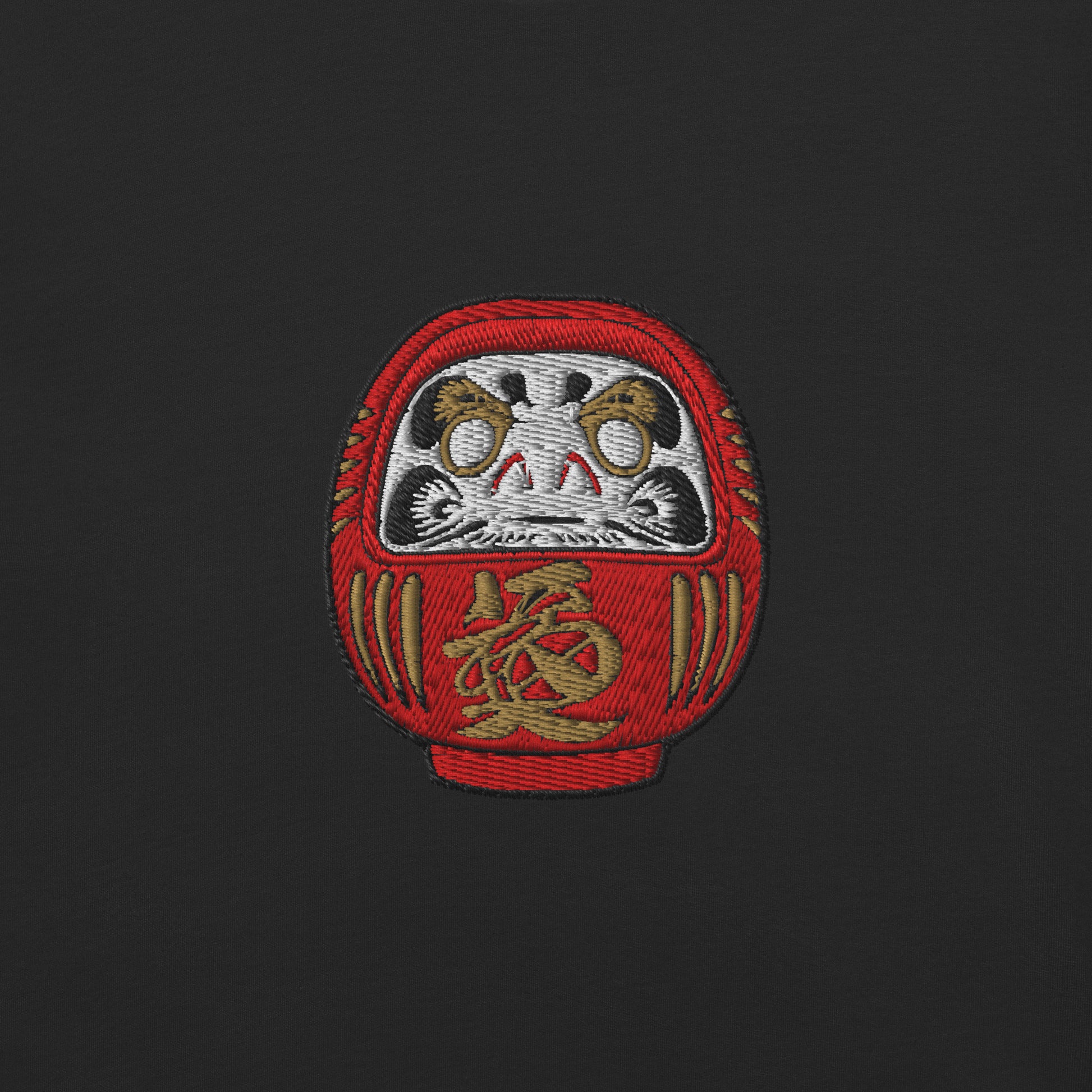 Embroidered Daruma Doll T-Shirt: Japanese Symbolism, Heavyweight Cotton Tee-T-Shirt-Bits of Aloha