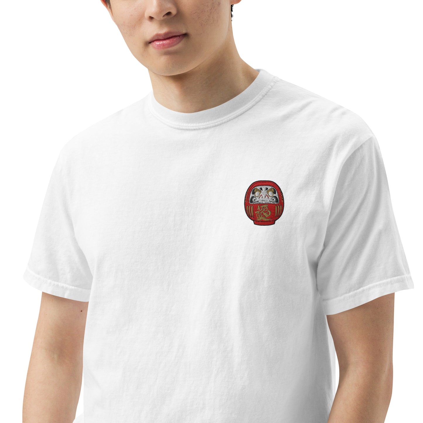 Embroidered Daruma Doll T-Shirt: Japanese Symbolism, Heavyweight Cotton Tee-T-Shirt-Bits of Aloha