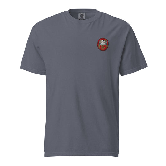 Embroidered Daruma Doll T-Shirt: Japanese Symbolism, Heavyweight Cotton Tee-T-Shirt-Bits of Aloha