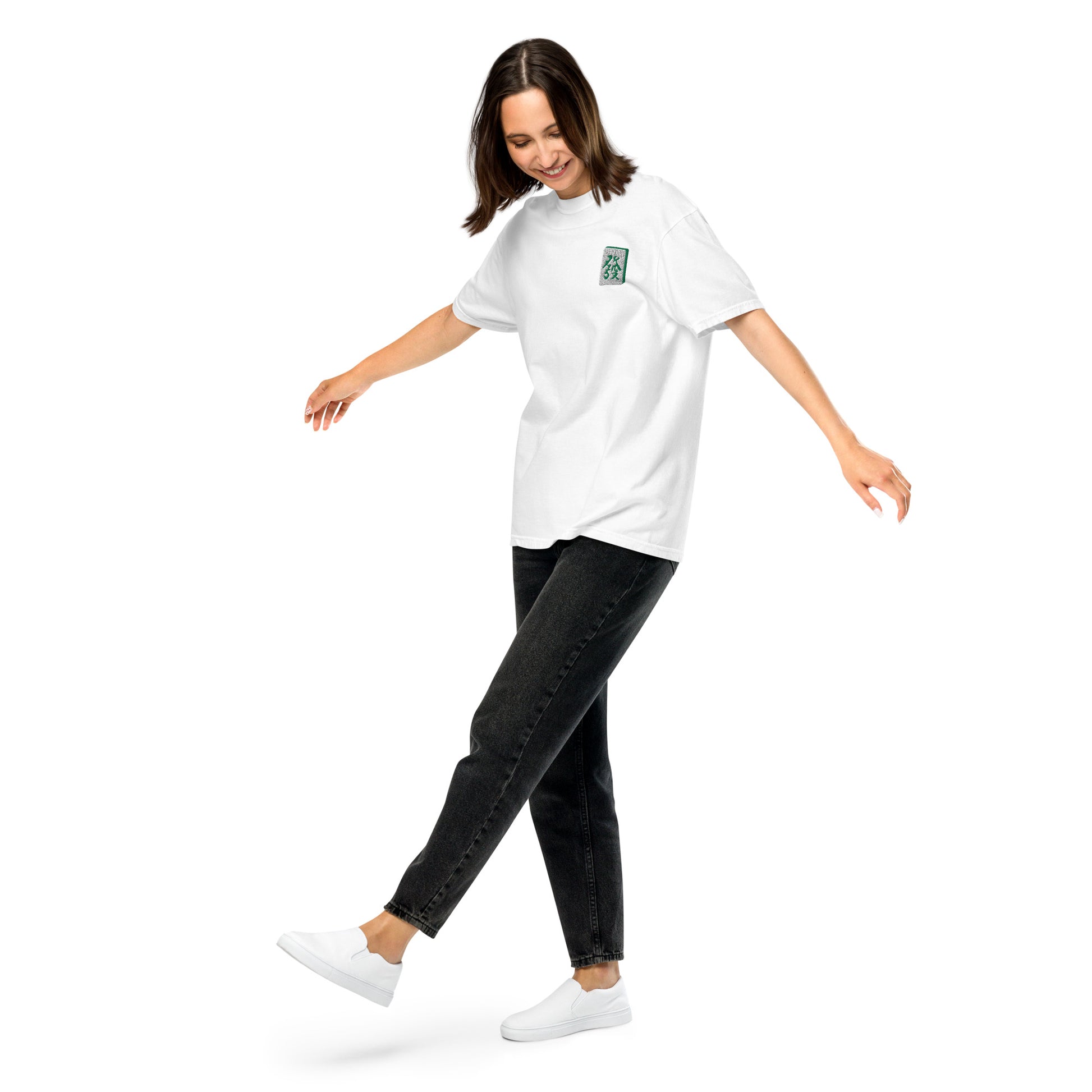 Embroidered Green Dragon Mahjong T-Shirt: 100% Cotton, Relaxed Fit-T-Shirt-Bits of Aloha