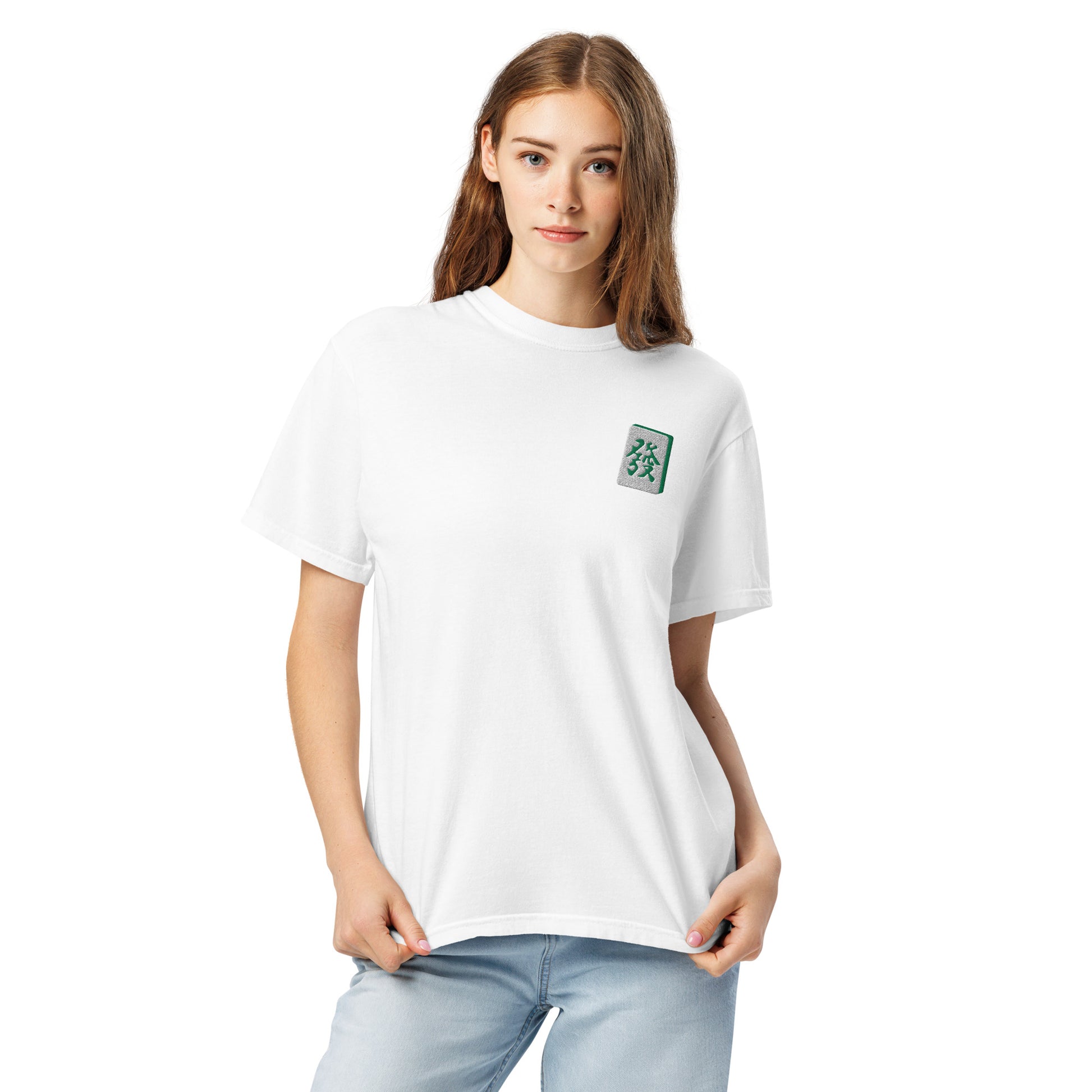Embroidered Green Dragon Mahjong T-Shirt: 100% Cotton, Relaxed Fit-T-Shirt-Bits of Aloha