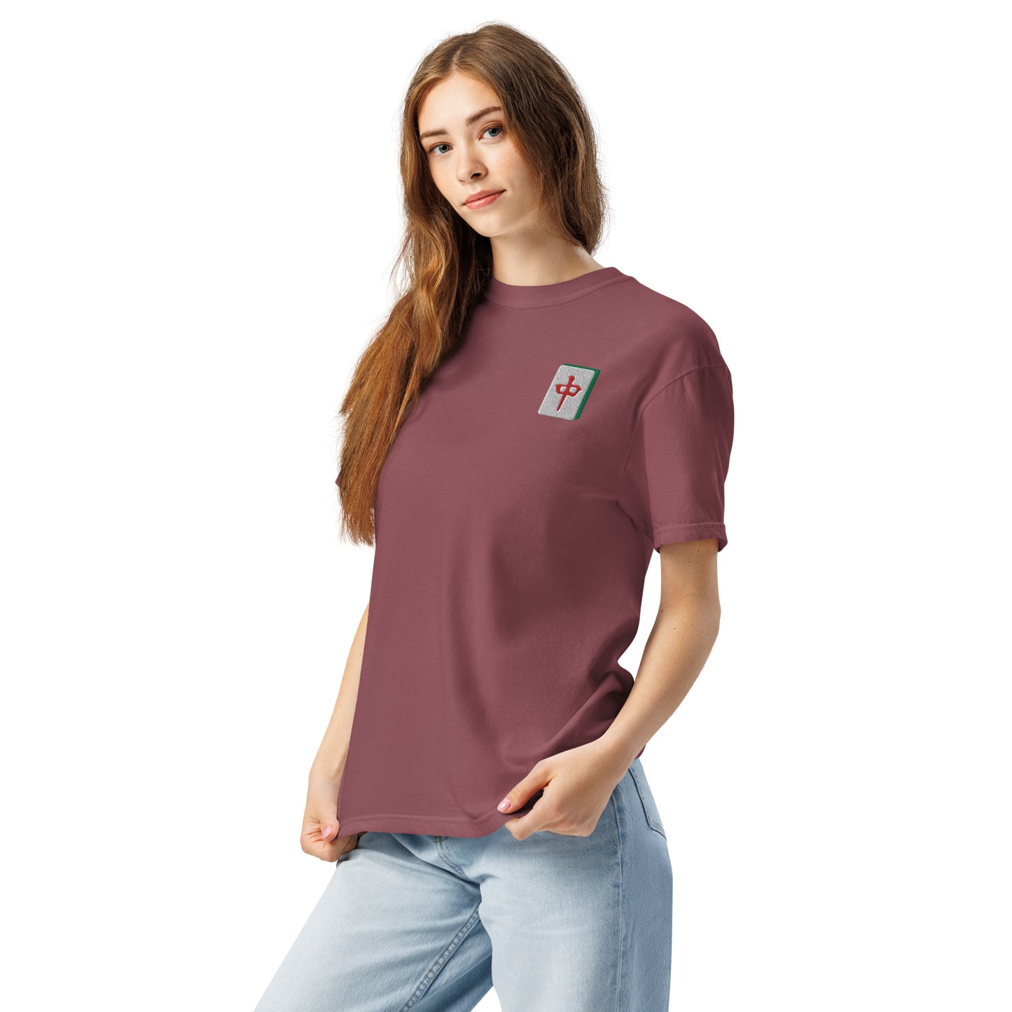 Embroidered Red Dragon Mahjong T-Shirt: 100% Cotton Apparel-T-Shirt-Bits of Aloha