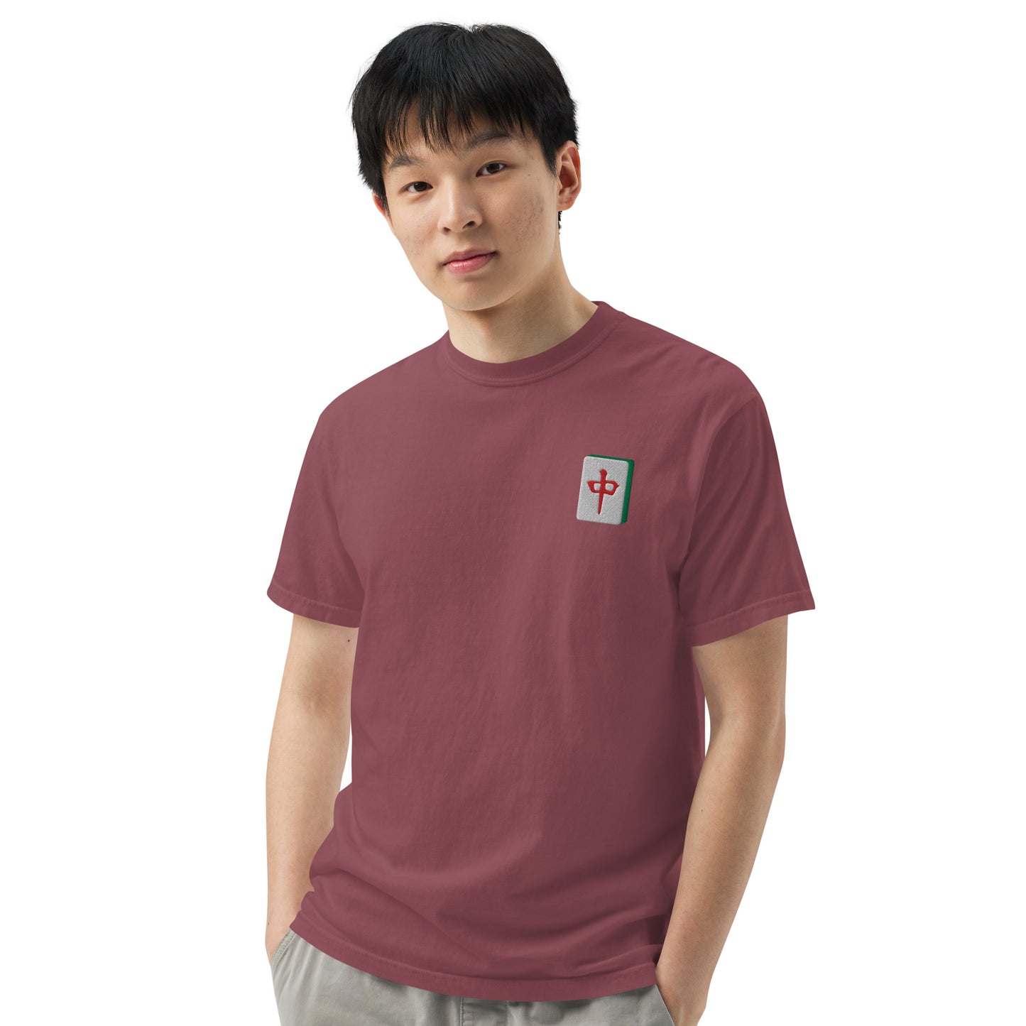 Embroidered Red Dragon Mahjong T-Shirt: 100% Cotton Apparel-T-Shirt-Bits of Aloha