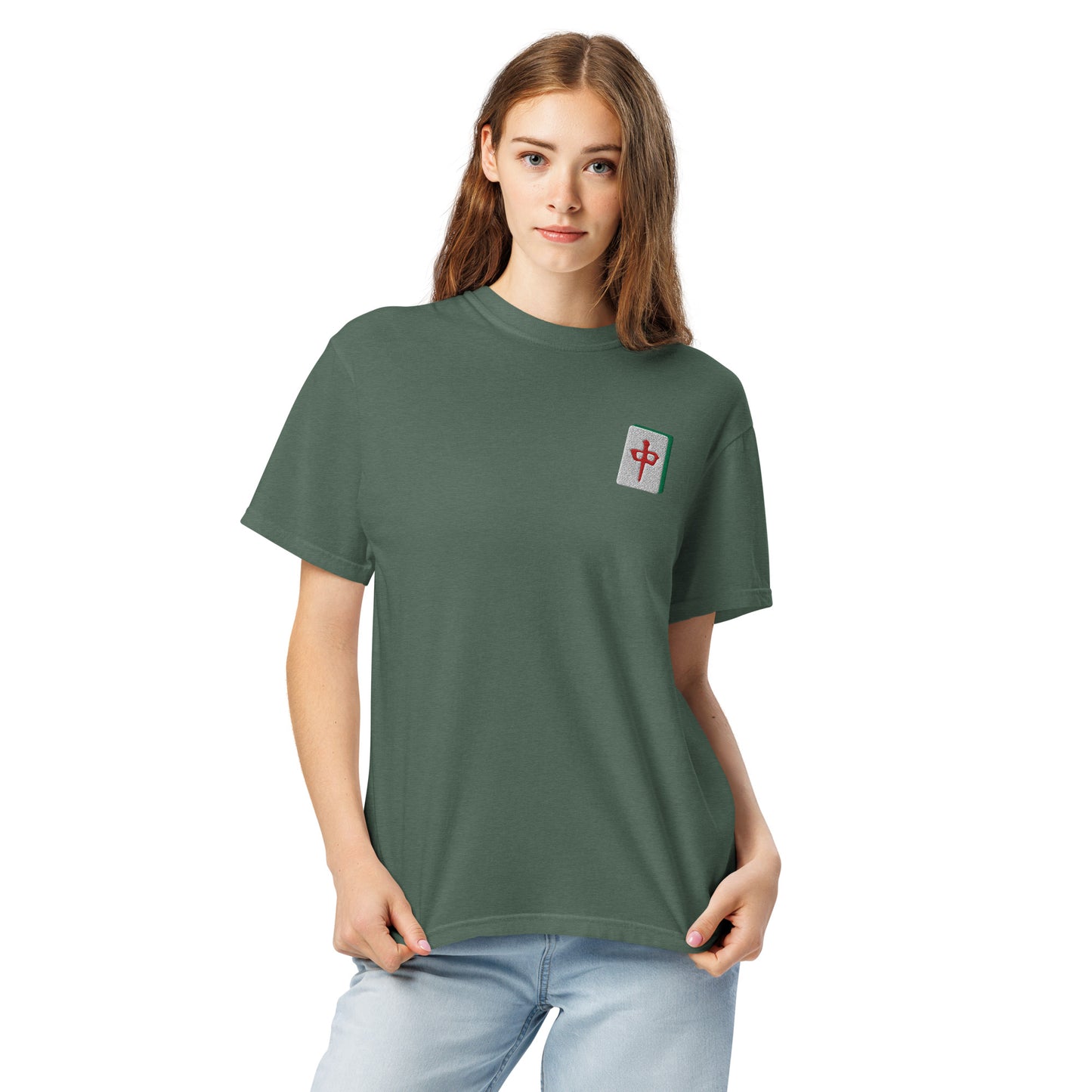 Embroidered Red Dragon Mahjong T-Shirt: 100% Cotton Apparel-T-Shirt-Bits of Aloha