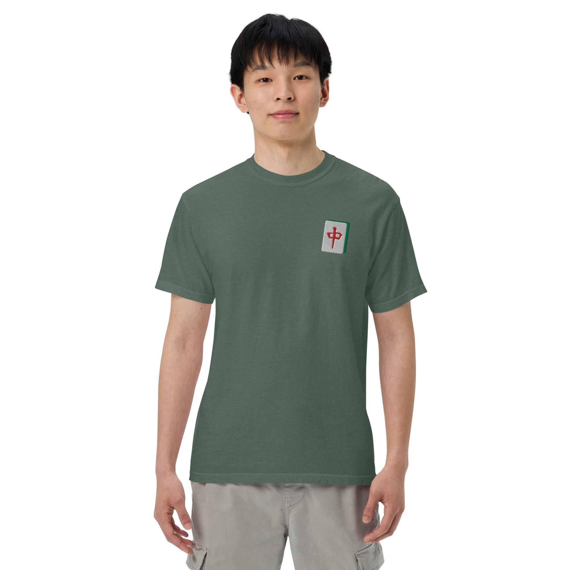 Embroidered Red Dragon Mahjong T-Shirt: 100% Cotton Apparel-T-Shirt-Bits of Aloha