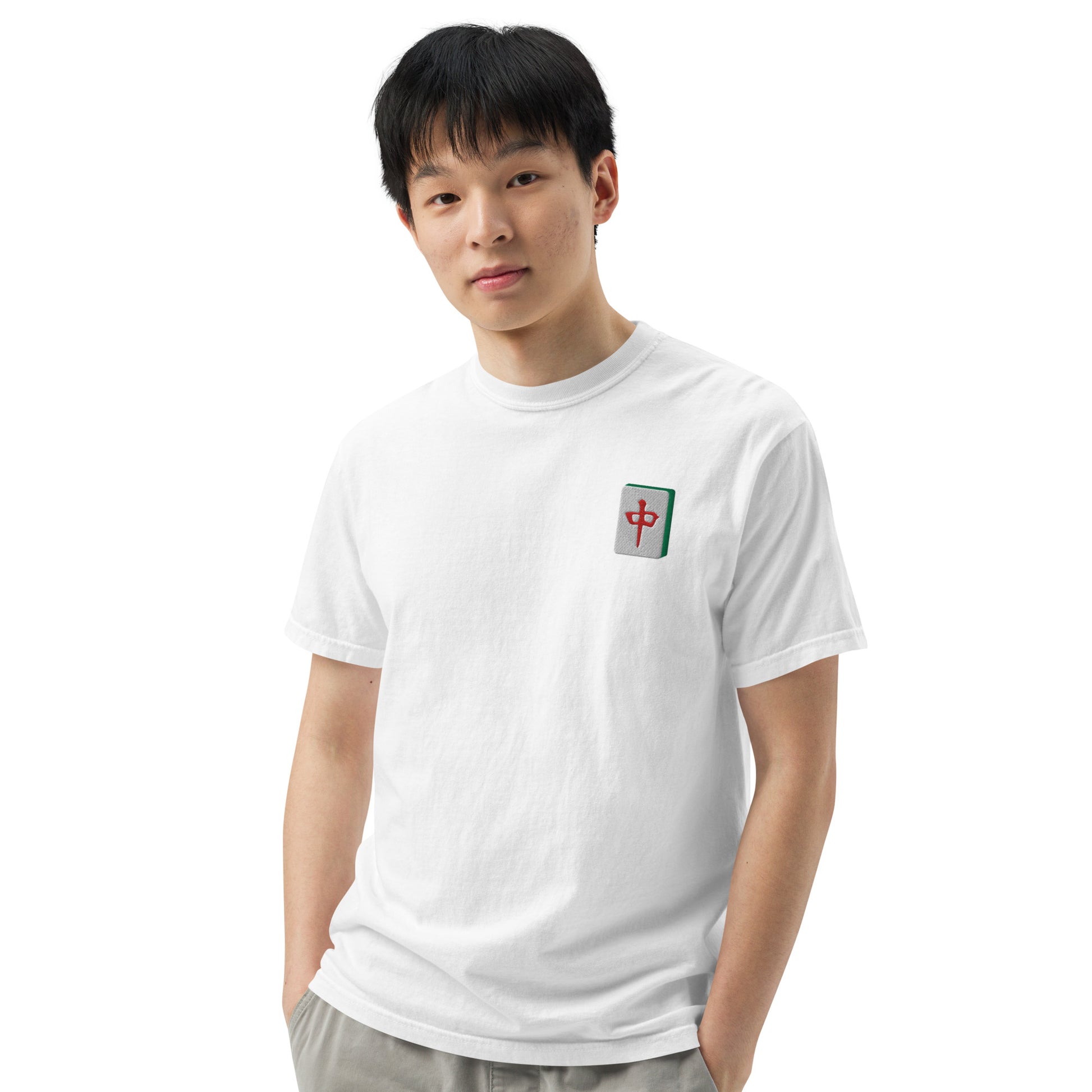 Embroidered Red Dragon Mahjong T-Shirt: 100% Cotton Apparel-T-Shirt-Bits of Aloha